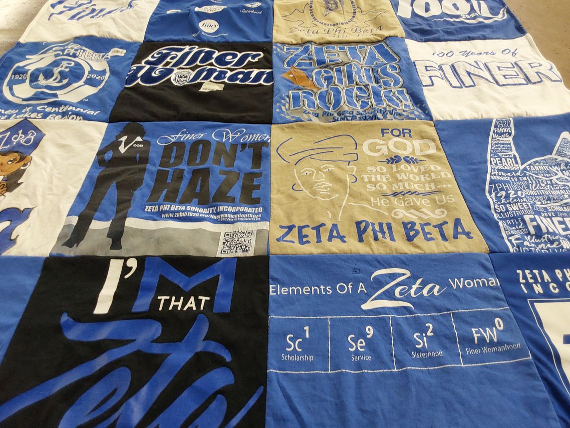 T-shirt quilt with sorority life, community service themes by Nicole from IL