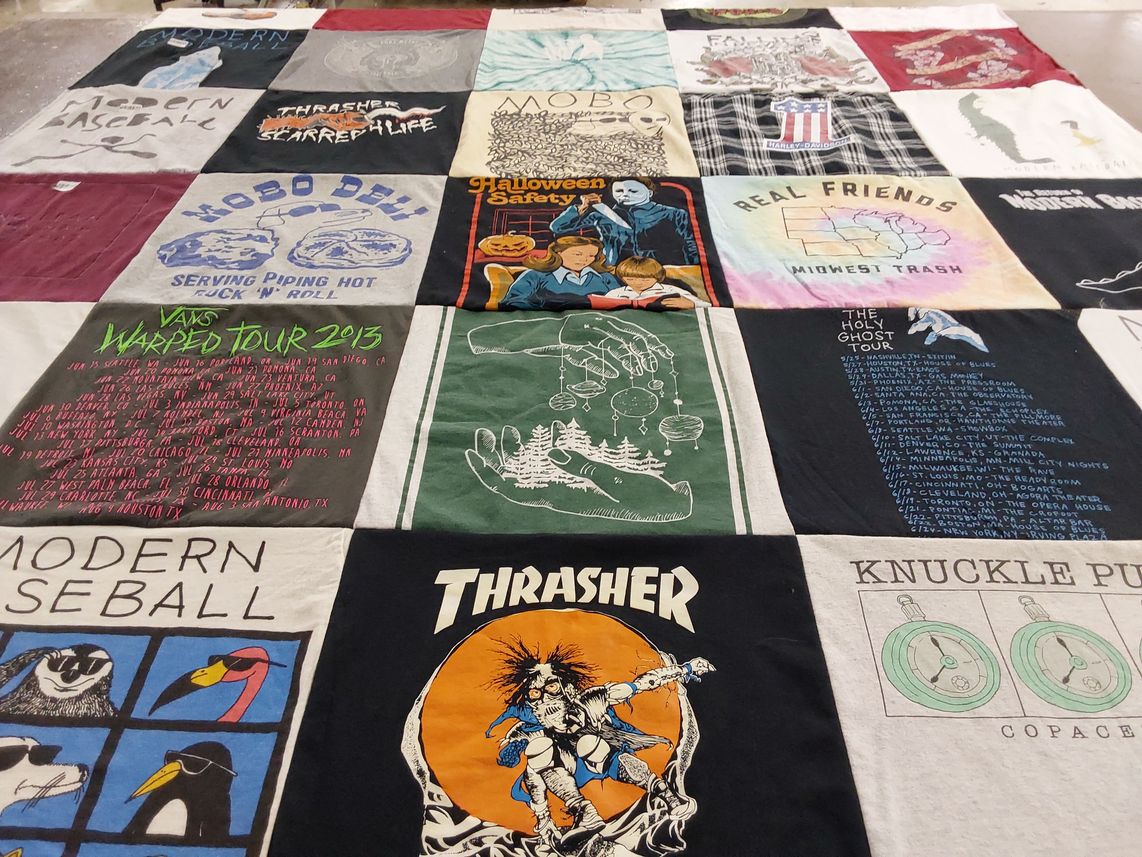 T-shirt quilt with music, punk themes by Jamie from WV