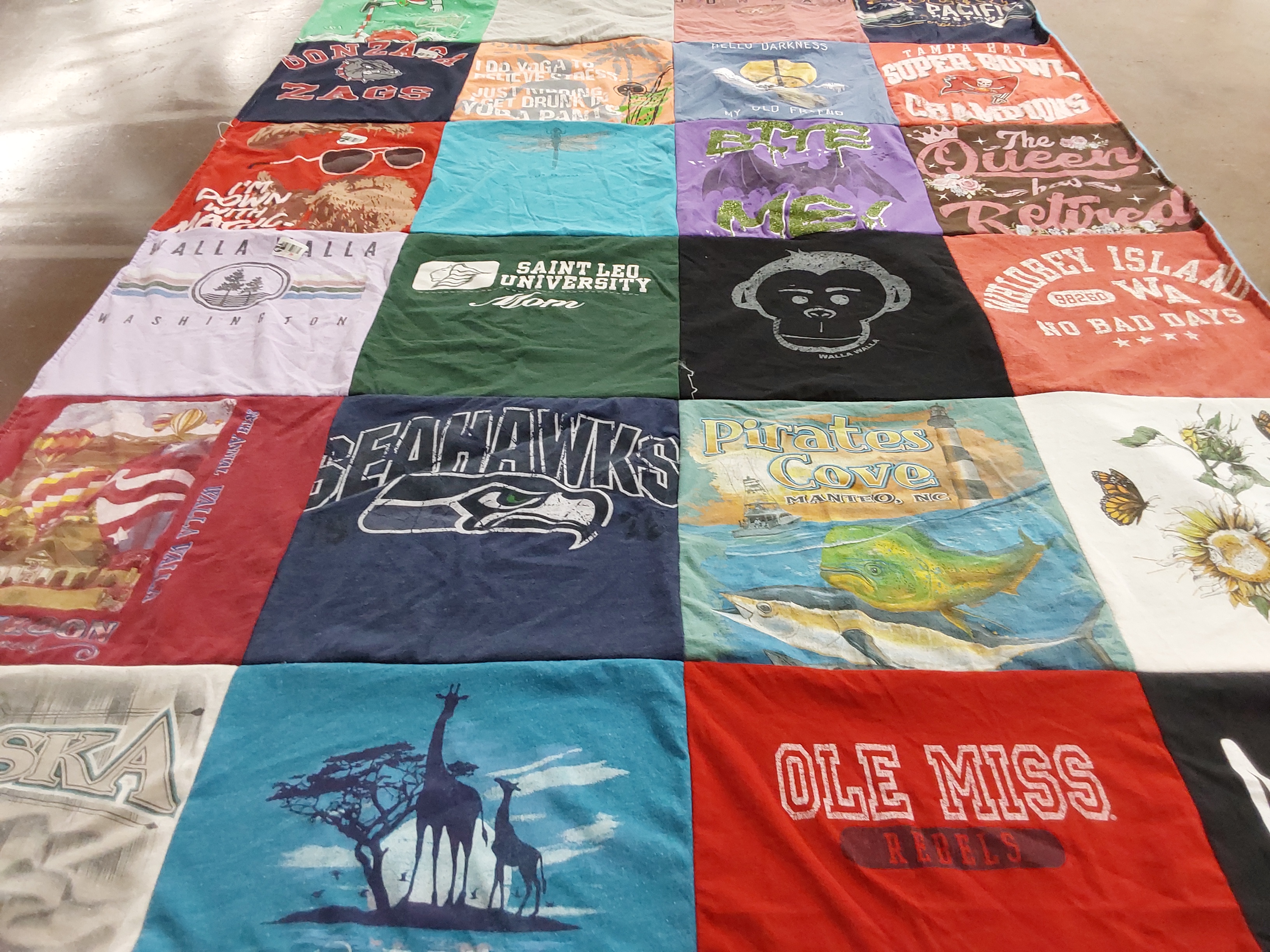 T-shirt quilt featuring ole miss rebels, seahawks by Sharon from FL