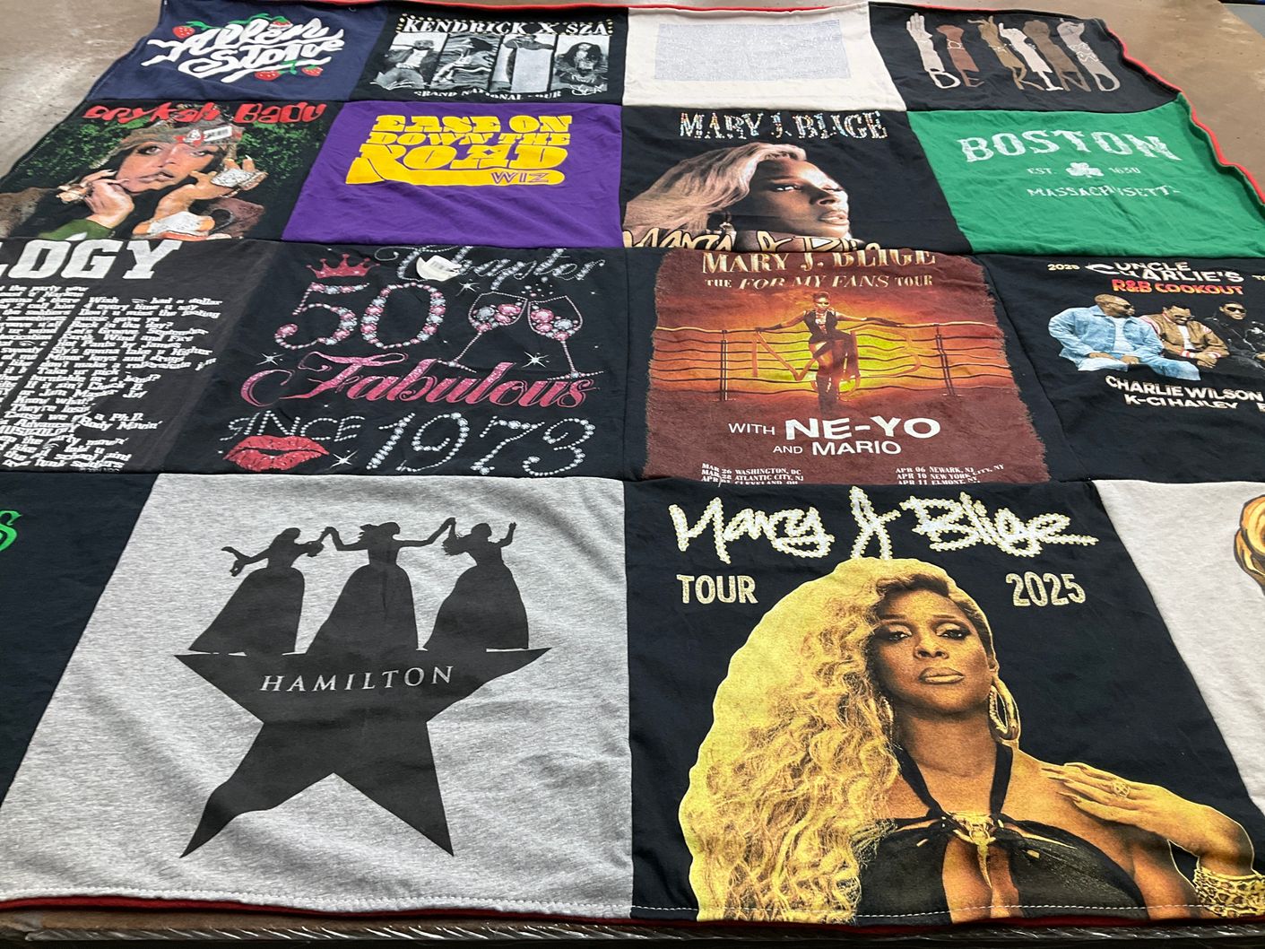 T-shirt quilt with music, theater themes by Lisa from MA