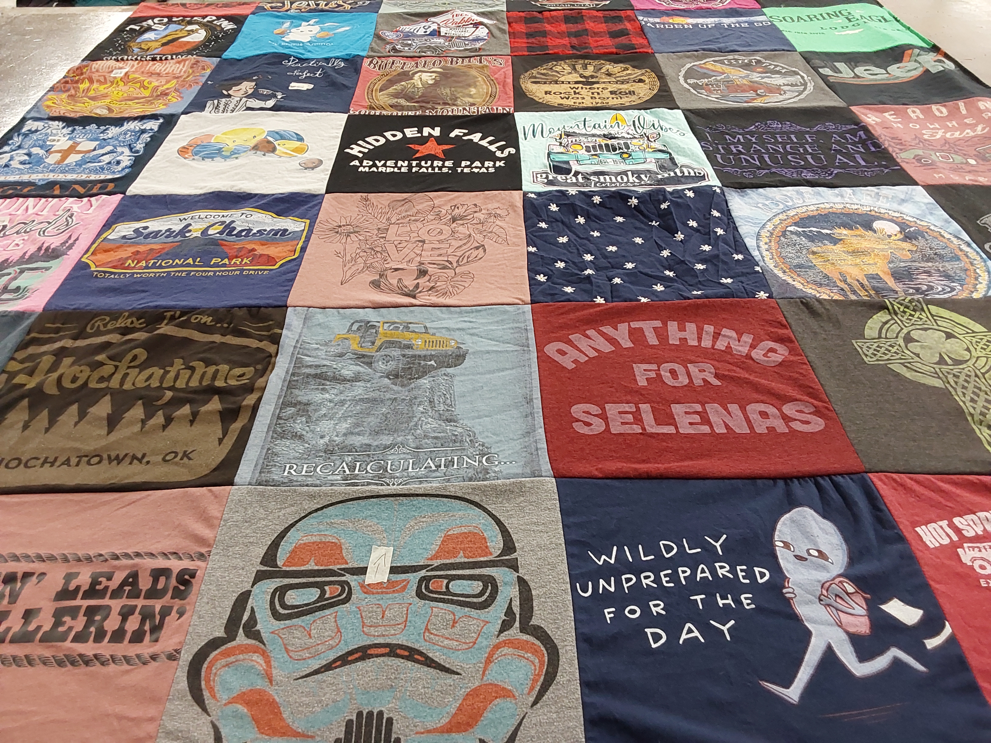T-shirt quilt with travel, outdoors themes by Angela from TX