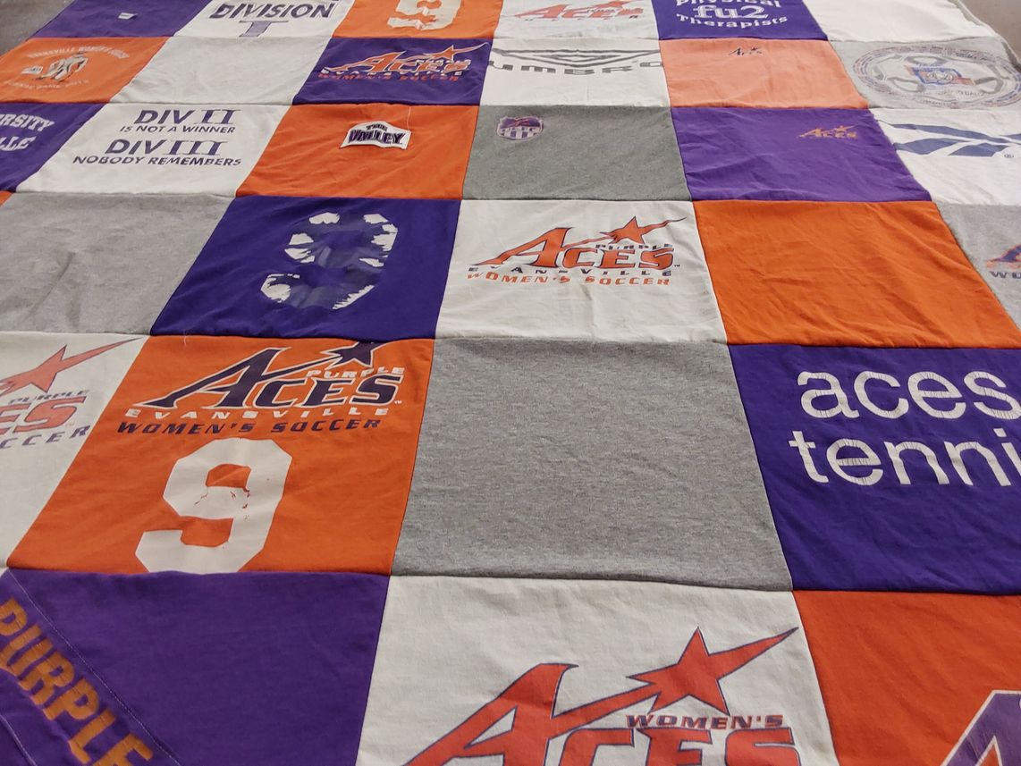 T-shirt quilt featuring evansville women's soccer team, evansville aces women's soccer team by jessica from CO