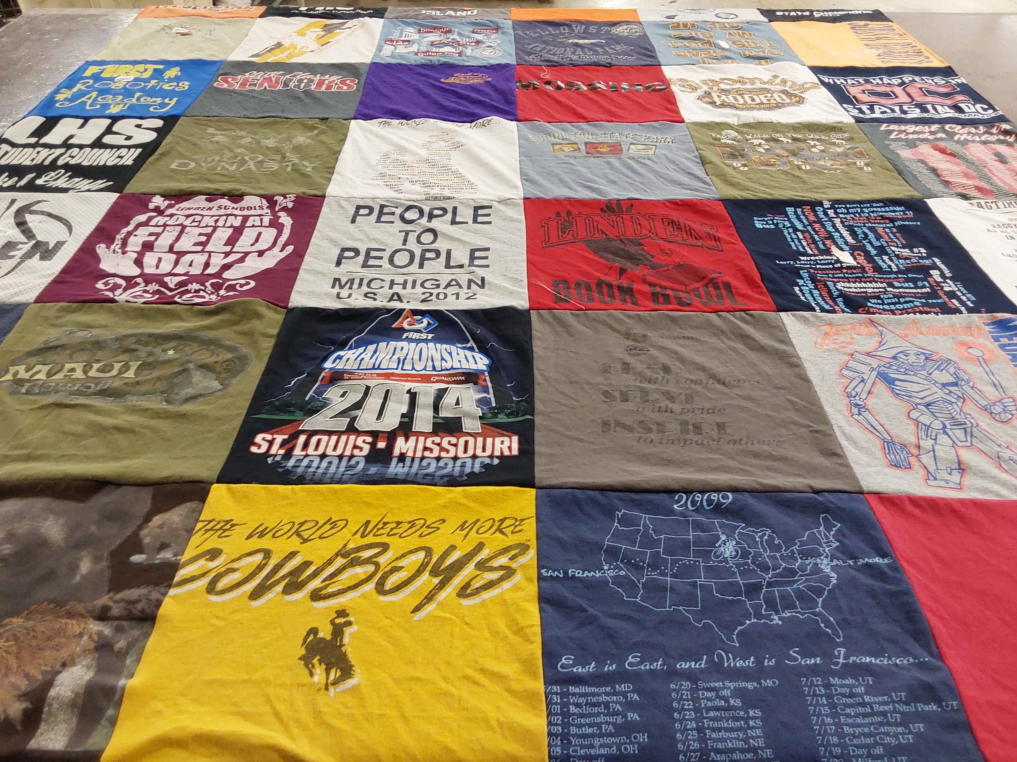 T-shirt quilt with robotics, community service themes by Kim from FL