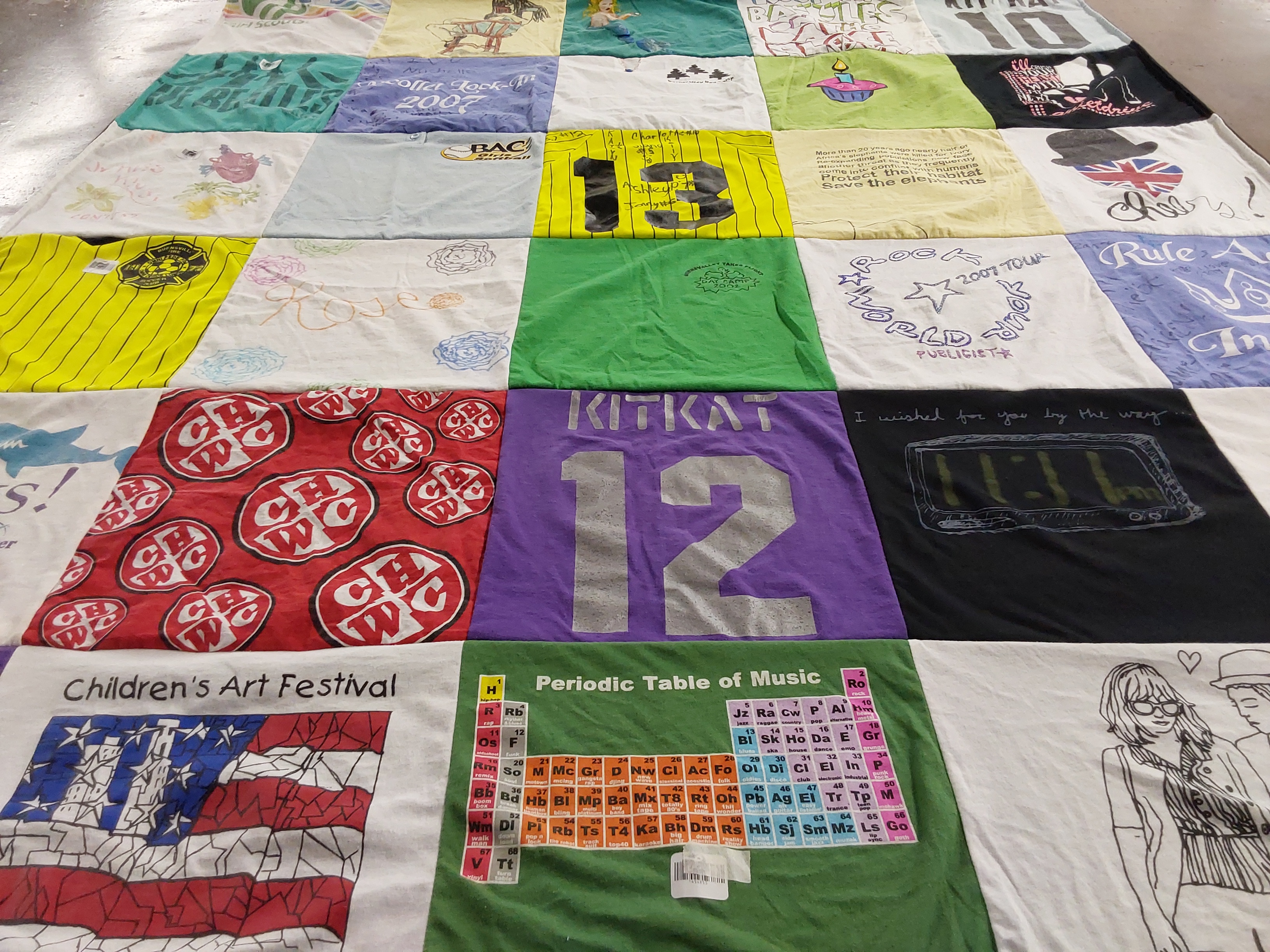 T-shirt quilt with music, children's activities themes by Margo from MN
