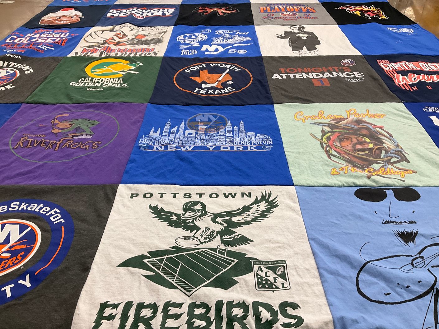 T-shirt quilt featuring fort worth longhorns, new york islanders by Susan from PA