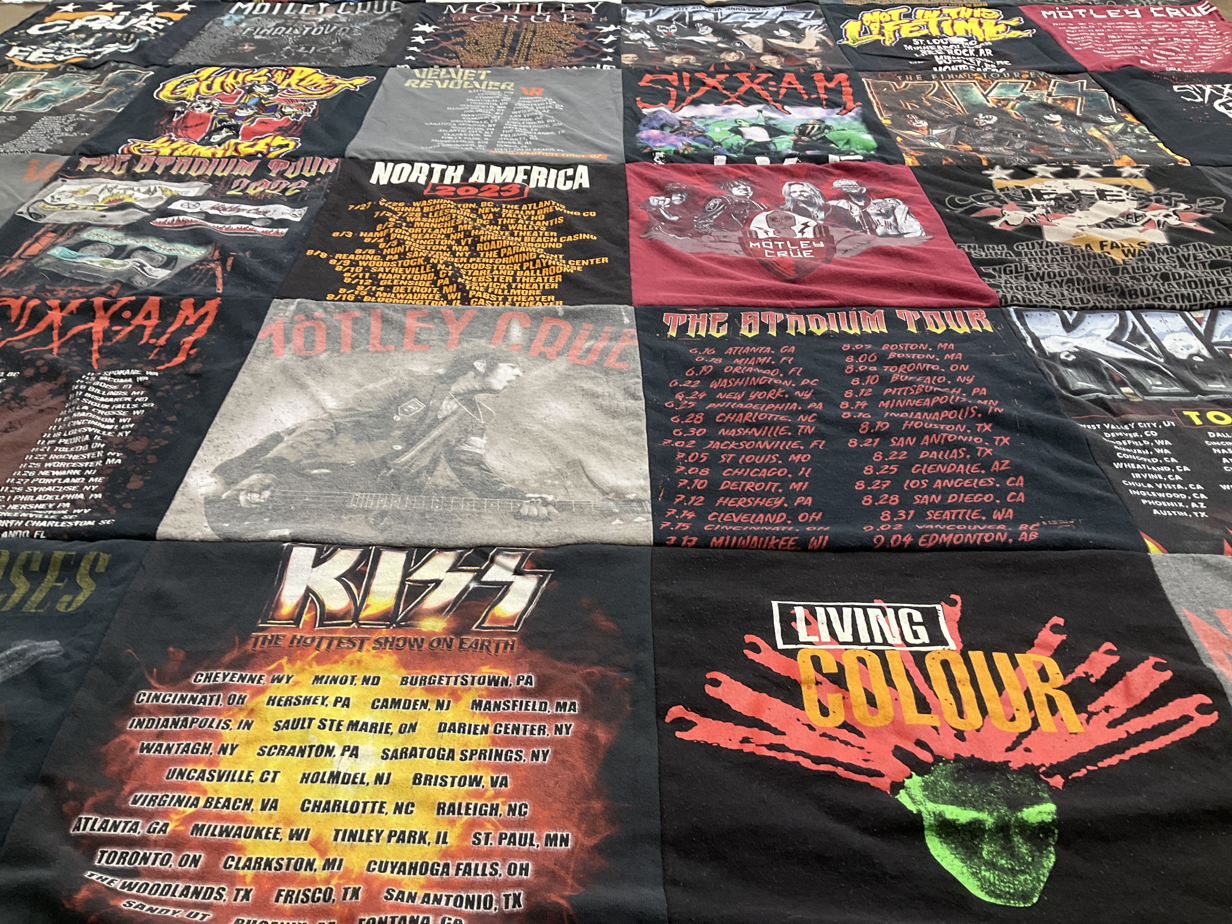 T-shirt quilt with music, rock themes by Susan from PA