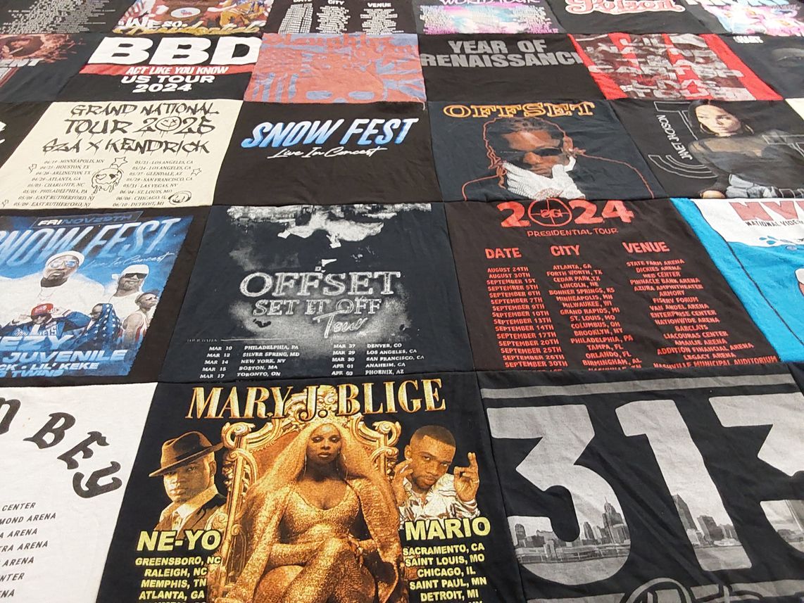 T-shirt quilt with music, concerts themes by Guzel from TX