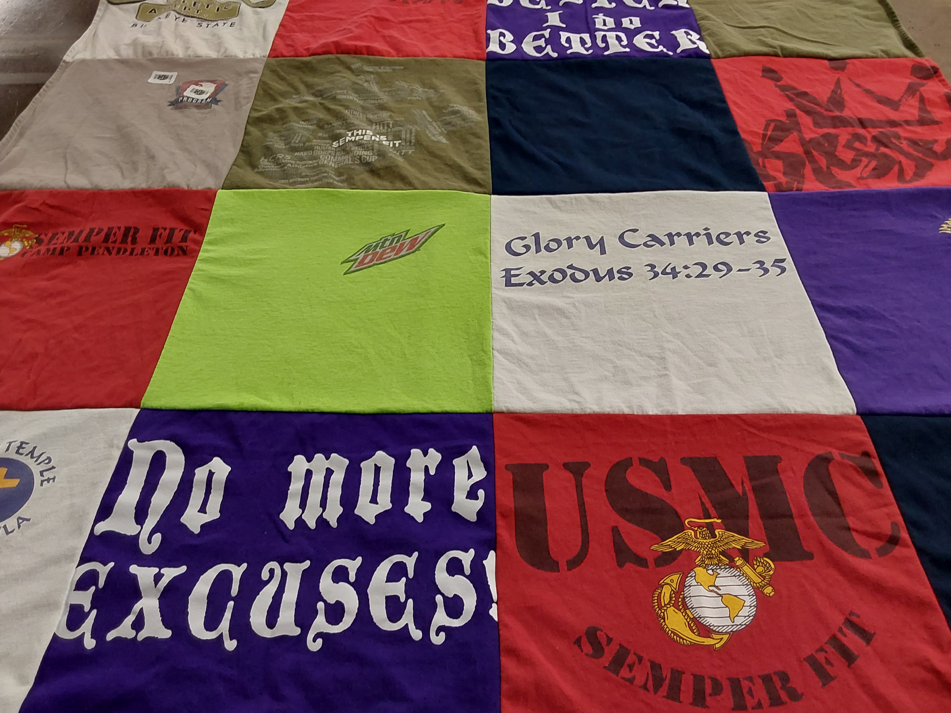 T-shirt quilt with usmc, fitness themes by Tiffany from CA