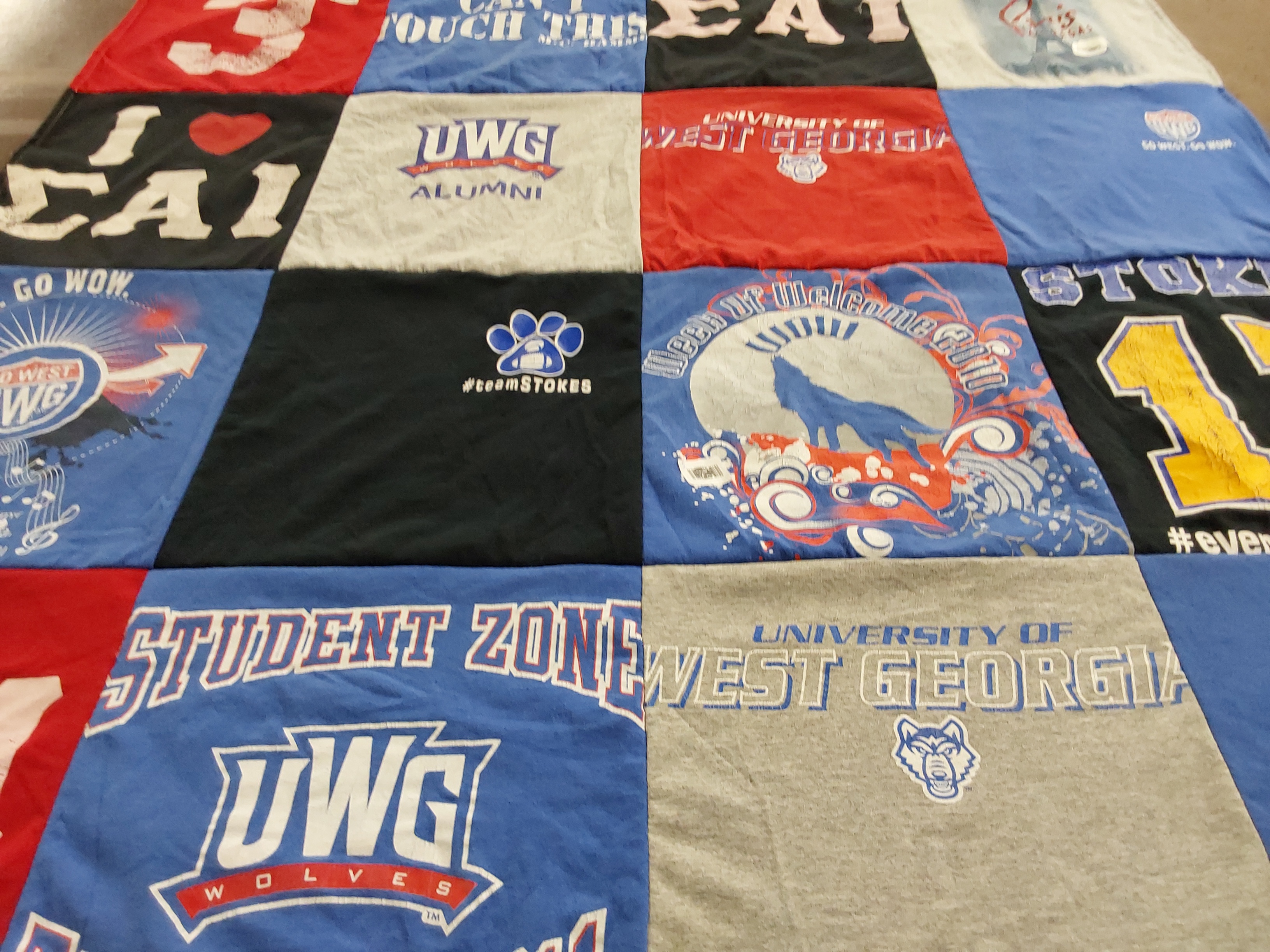 T-shirt quilt featuring uwg wolves by Joseph from GA