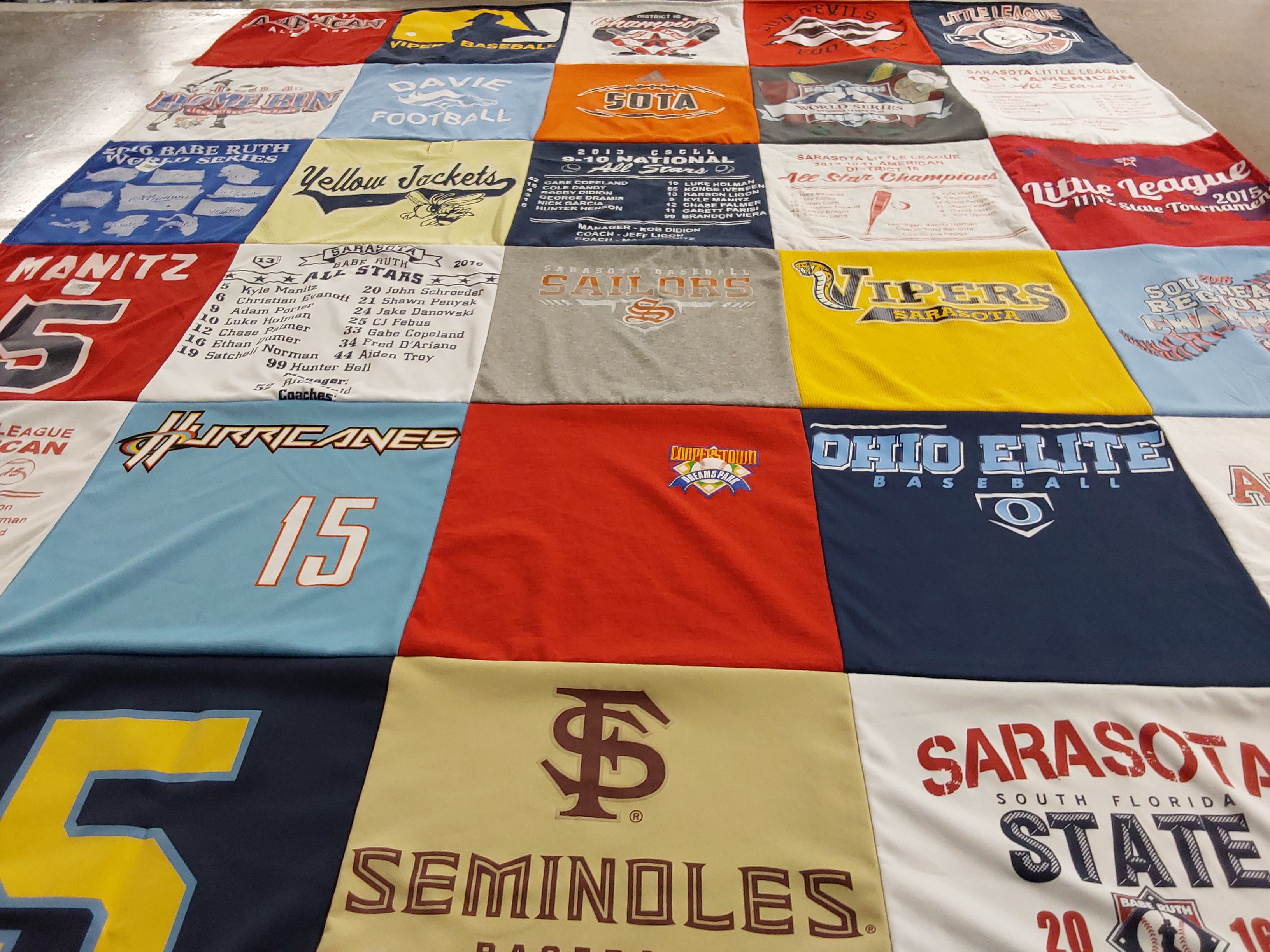 T-shirt quilt featuring ohio elite baseball, sarasota little league by Karla from FL