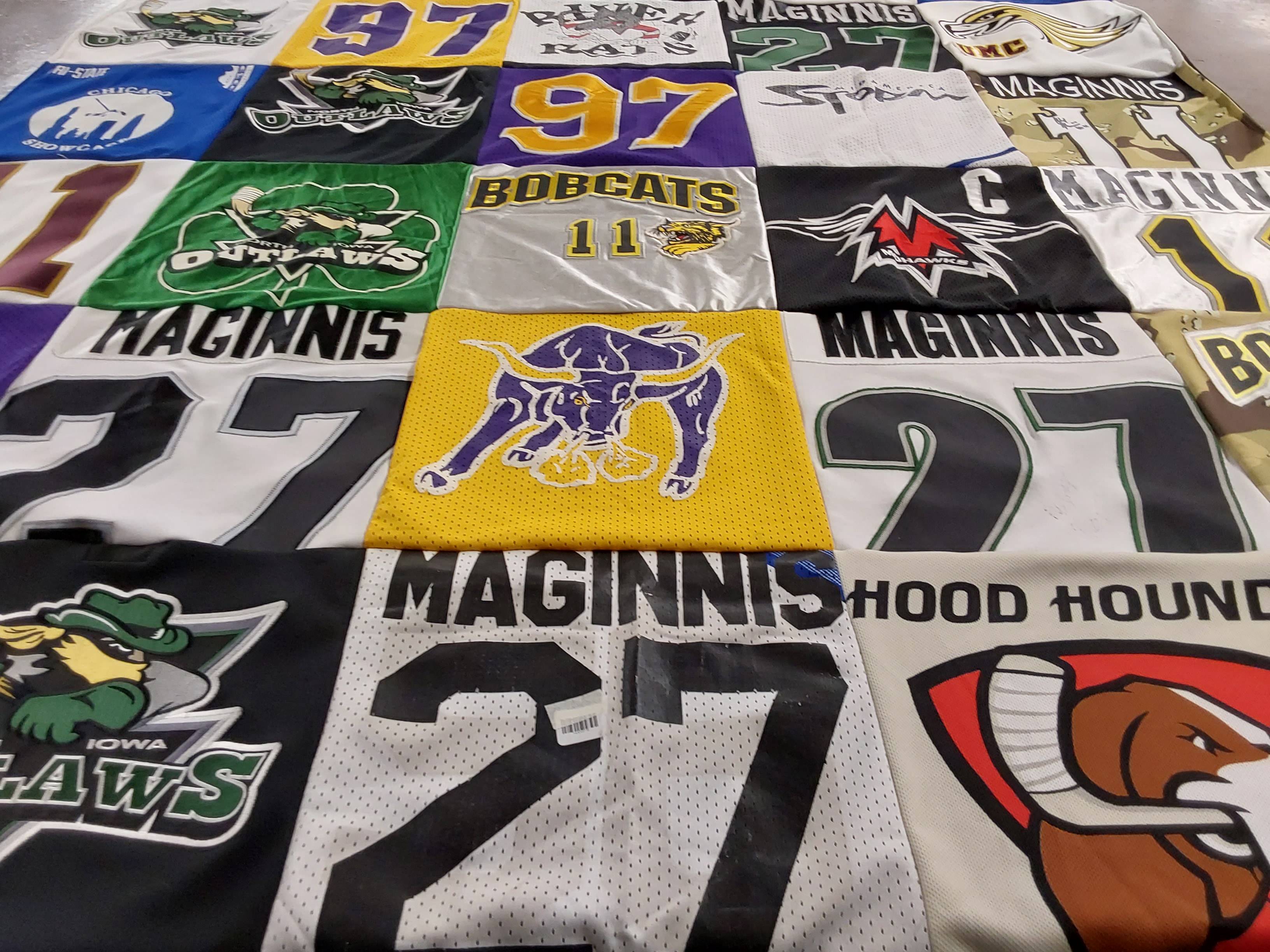 T-shirt quilt featuring iowa outlaws, bobcats by Jamie from GA