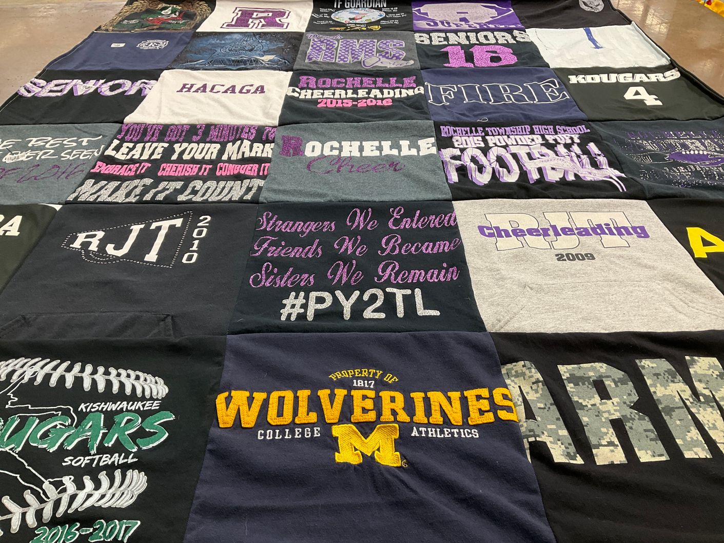 T-shirt quilt featuring cougars, wolverines by Michaela from IL