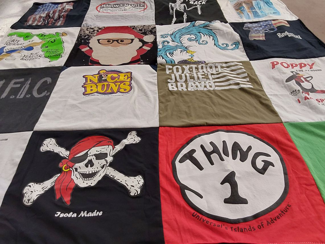 T-shirt quilt with humor, cartoons themes by Karen from FL