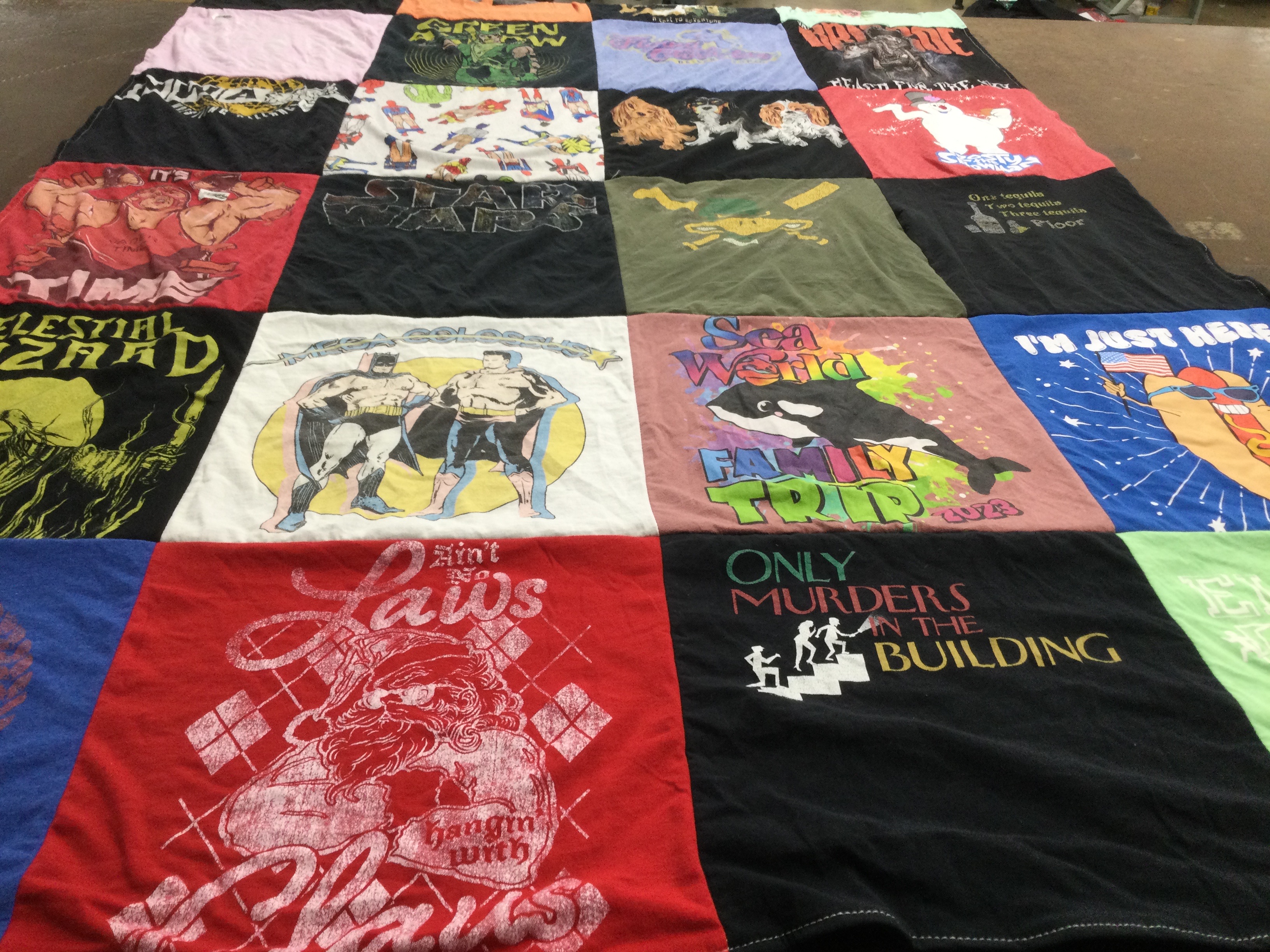 T-shirt quilt with cartoons, movies themes by Brittany from TX
