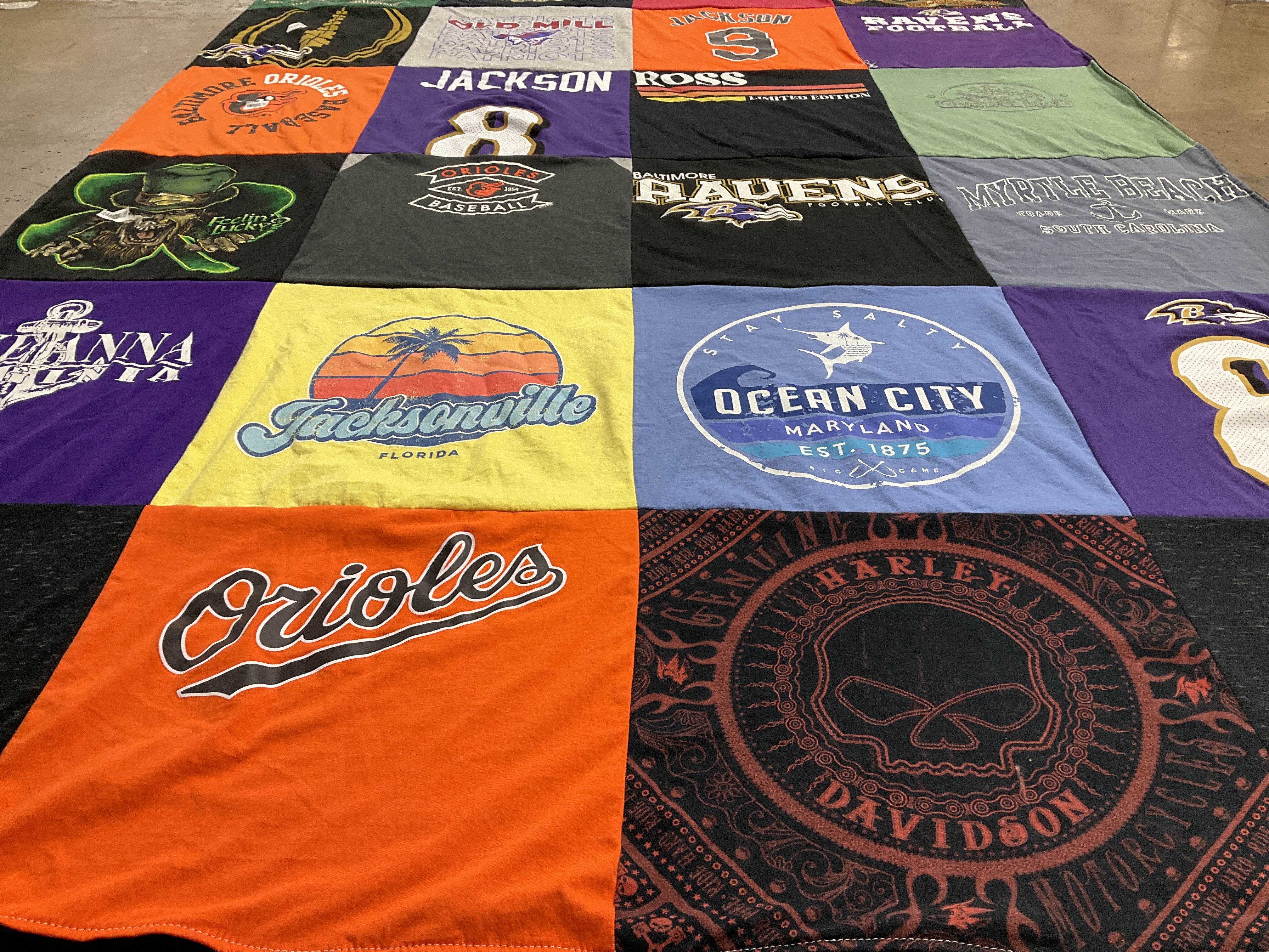 T-shirt quilt featuring baltimore orioles, baltimore ravens by Cathy from FL