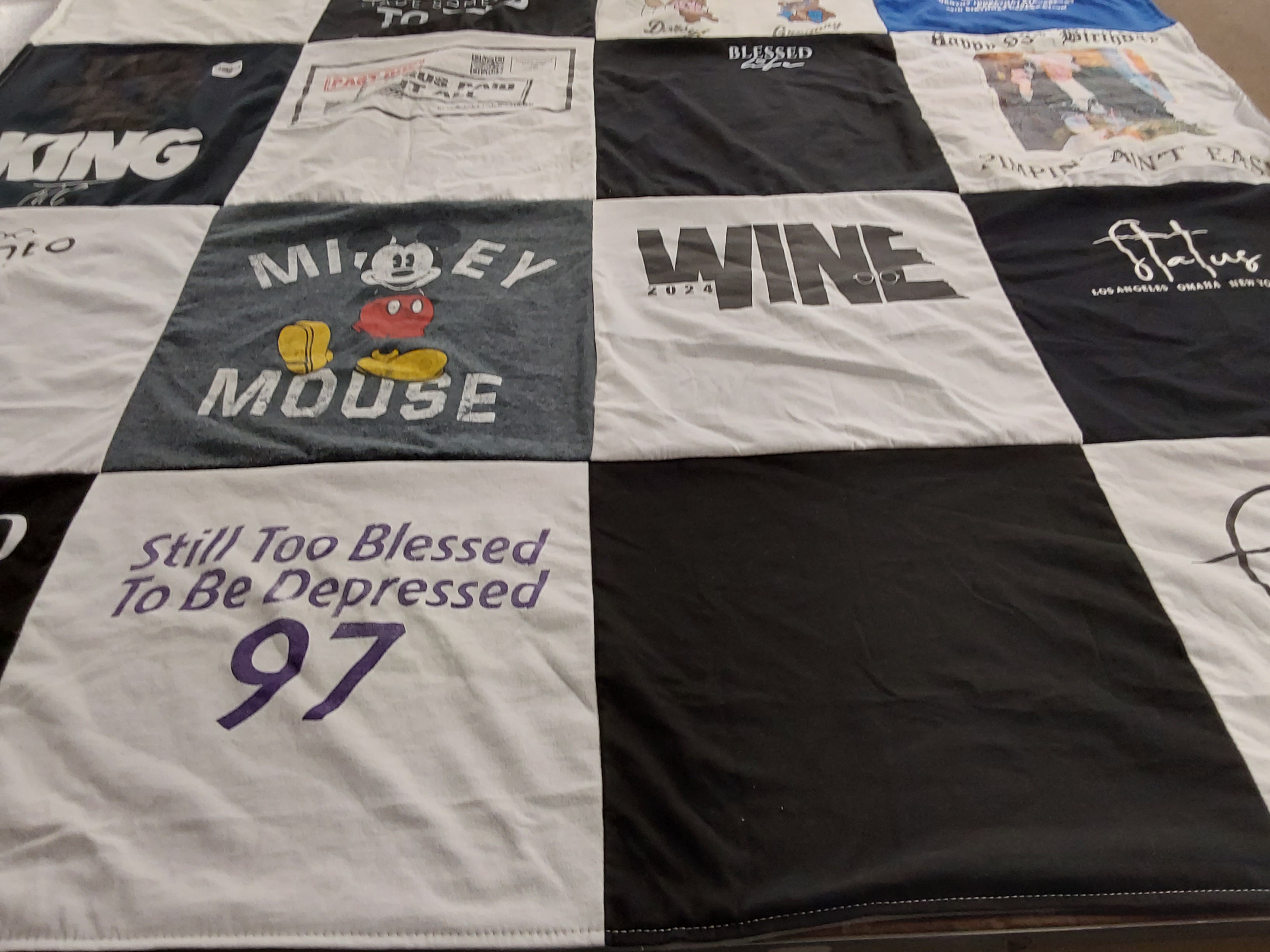 T-shirt quilt with disney, humor themes by Debra from NE