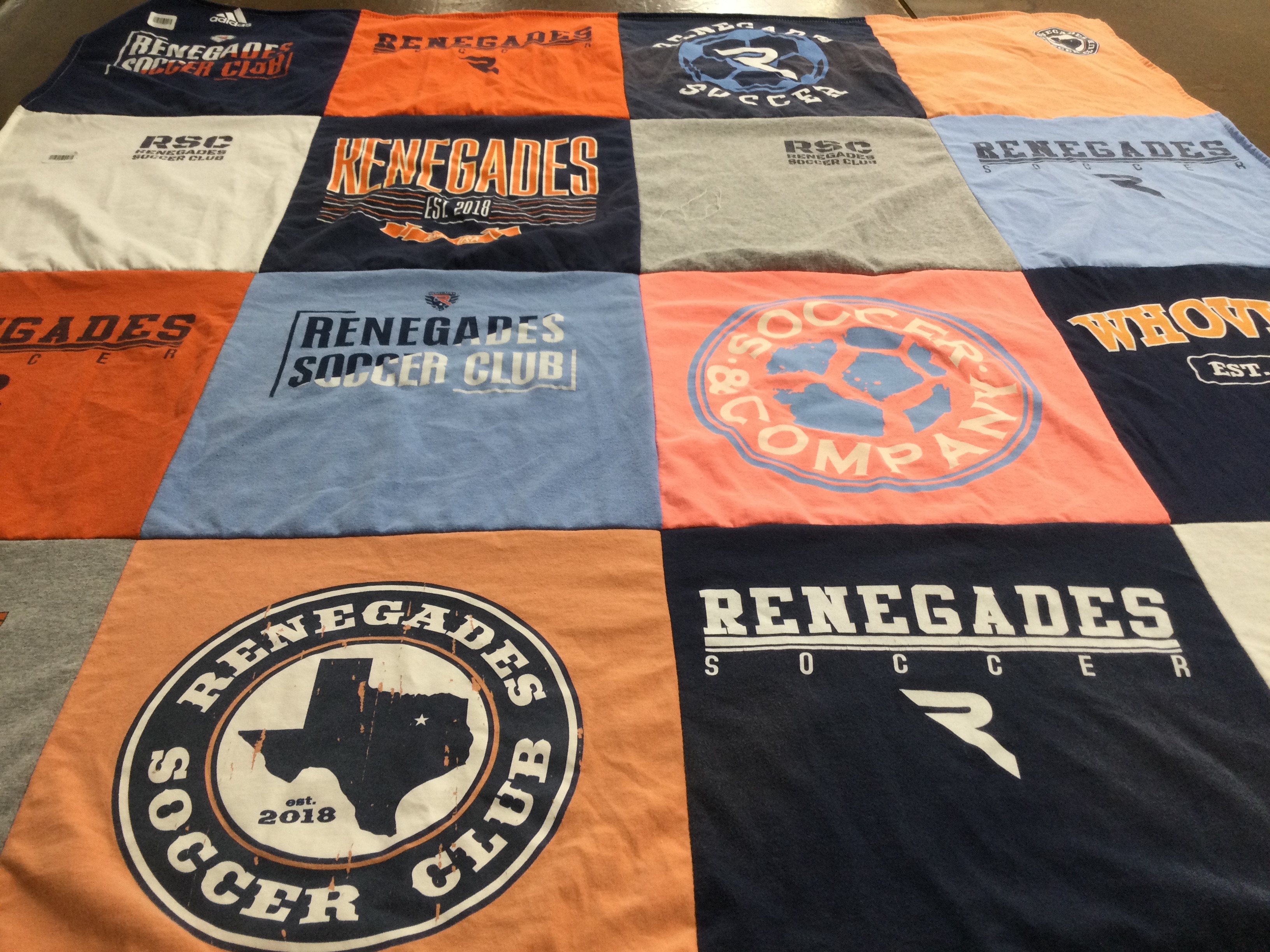 T-shirt quilt with soccer, sports themes by Kimberley from TX