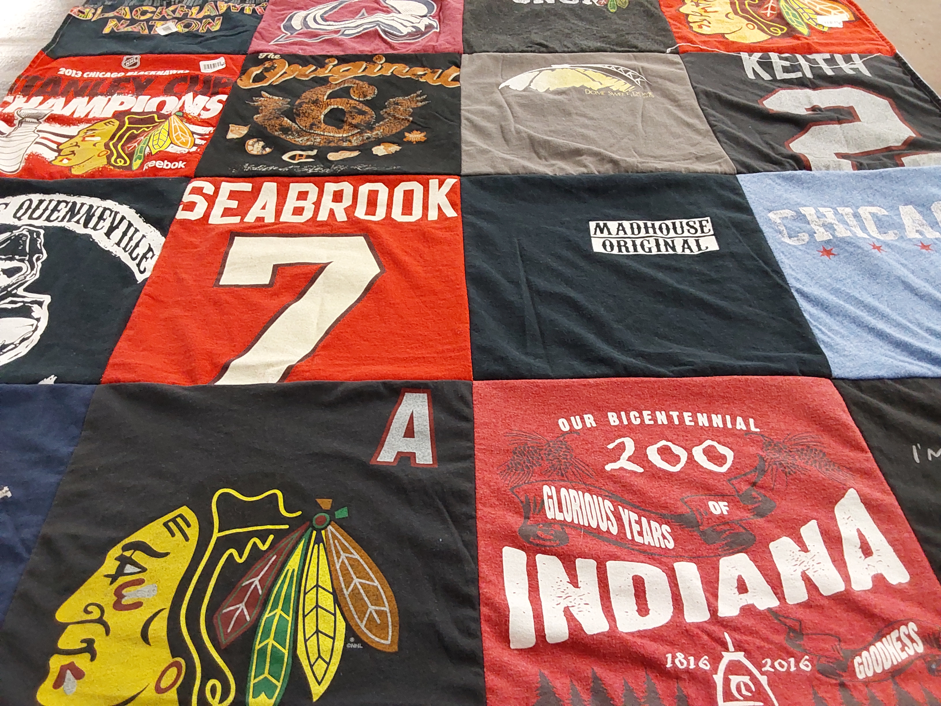 T-shirt quilt featuring chicago blackhawks by Kelly from PA