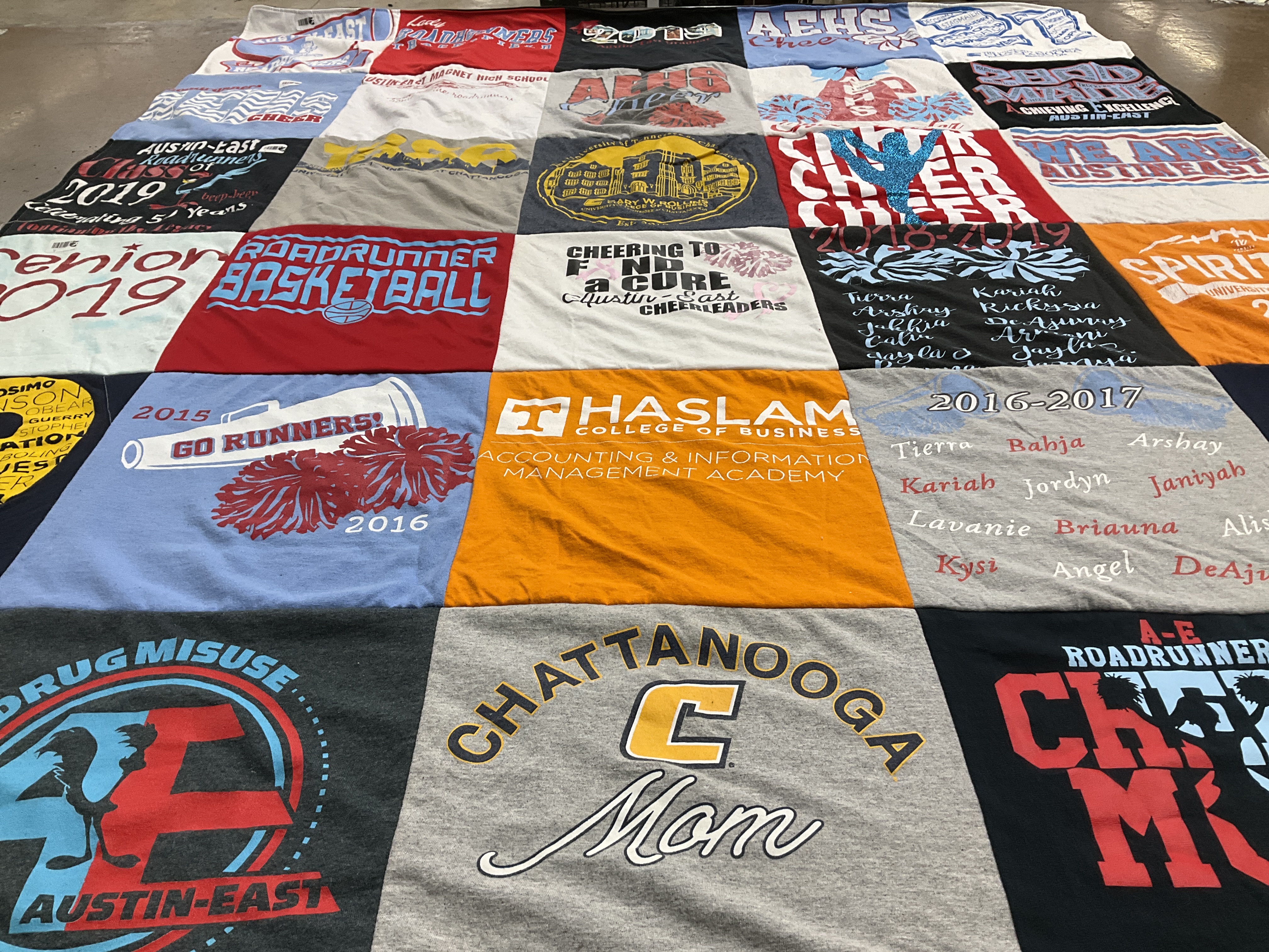 T-shirt quilt featuring austin-east roadrunners by Tierra from TN