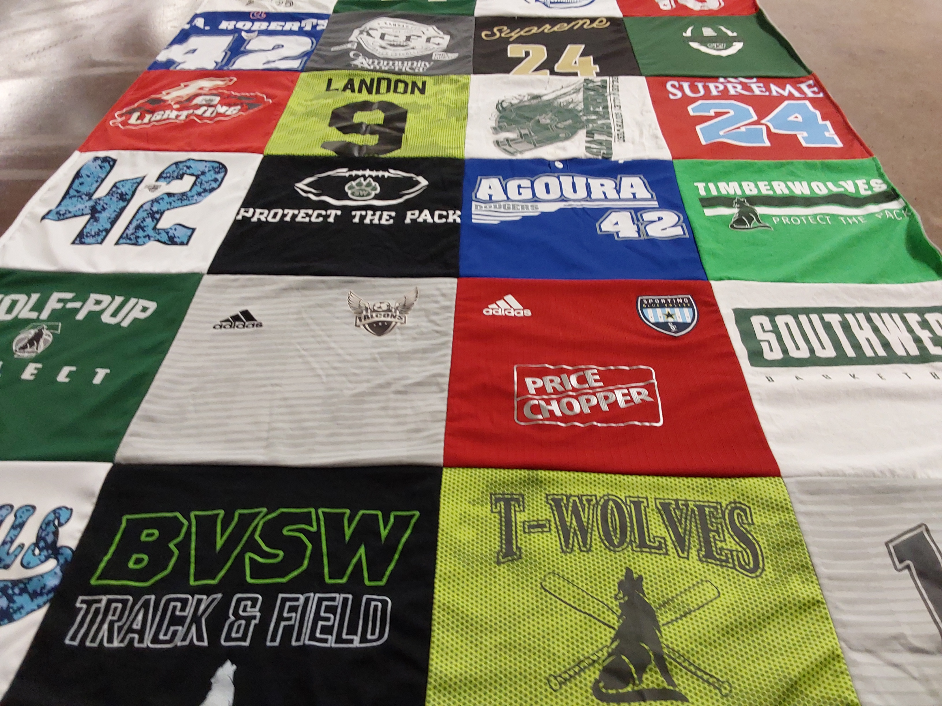 T-shirt quilt featuring timberwolves, lightning by Tom from KS