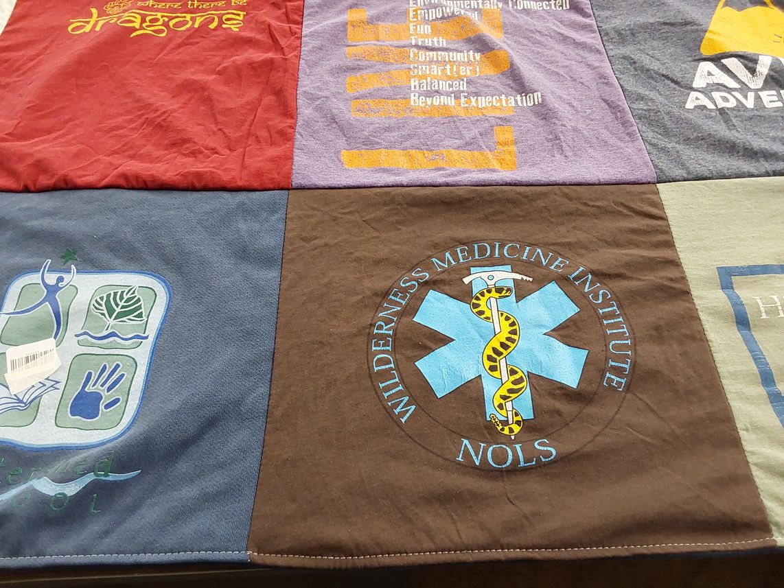 T-shirt quilt with outdoors, wilderness medicine themes by Paul from CO