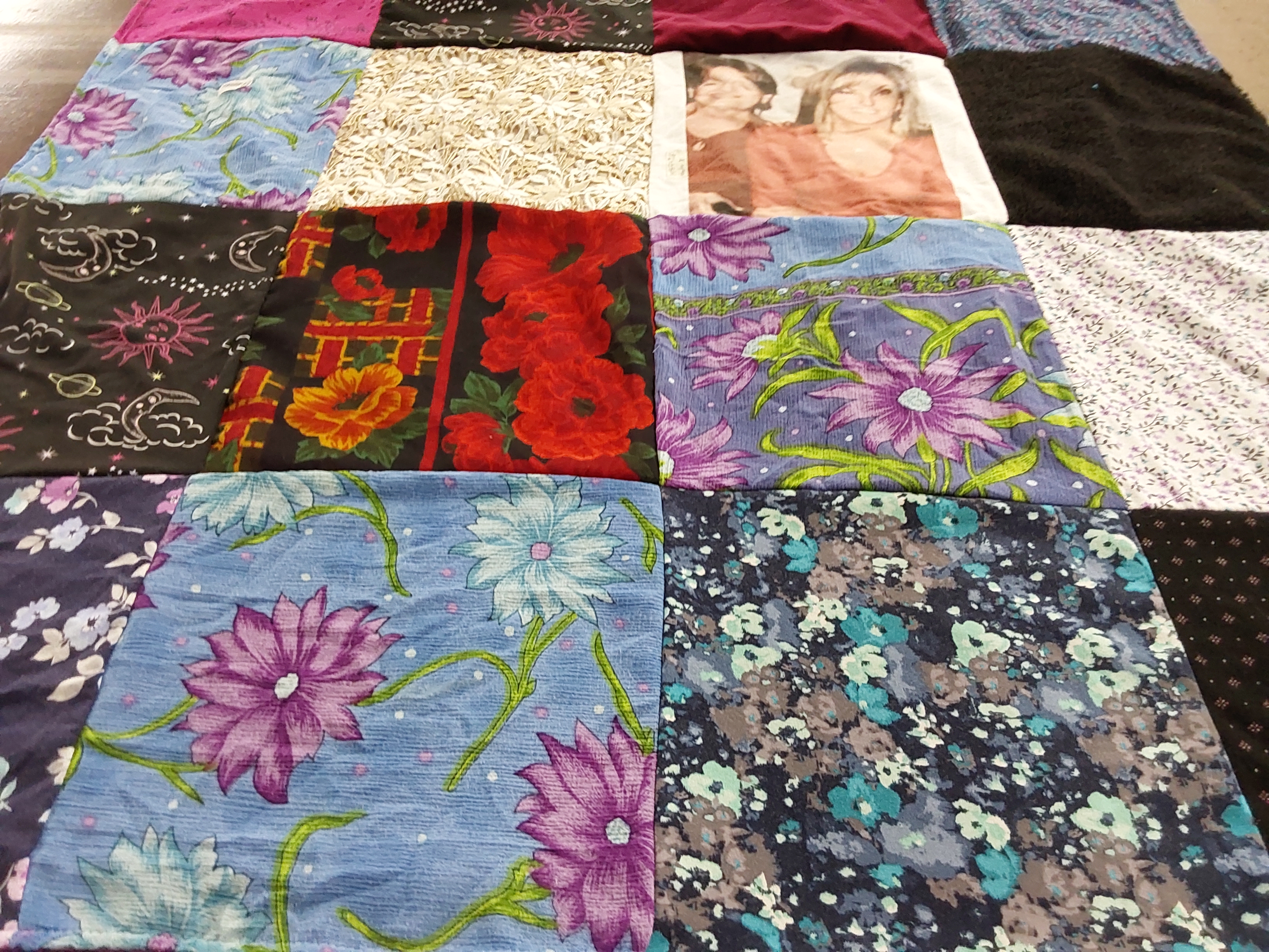 T-shirt quilt with quilting, sewing themes by Sharon from MA
