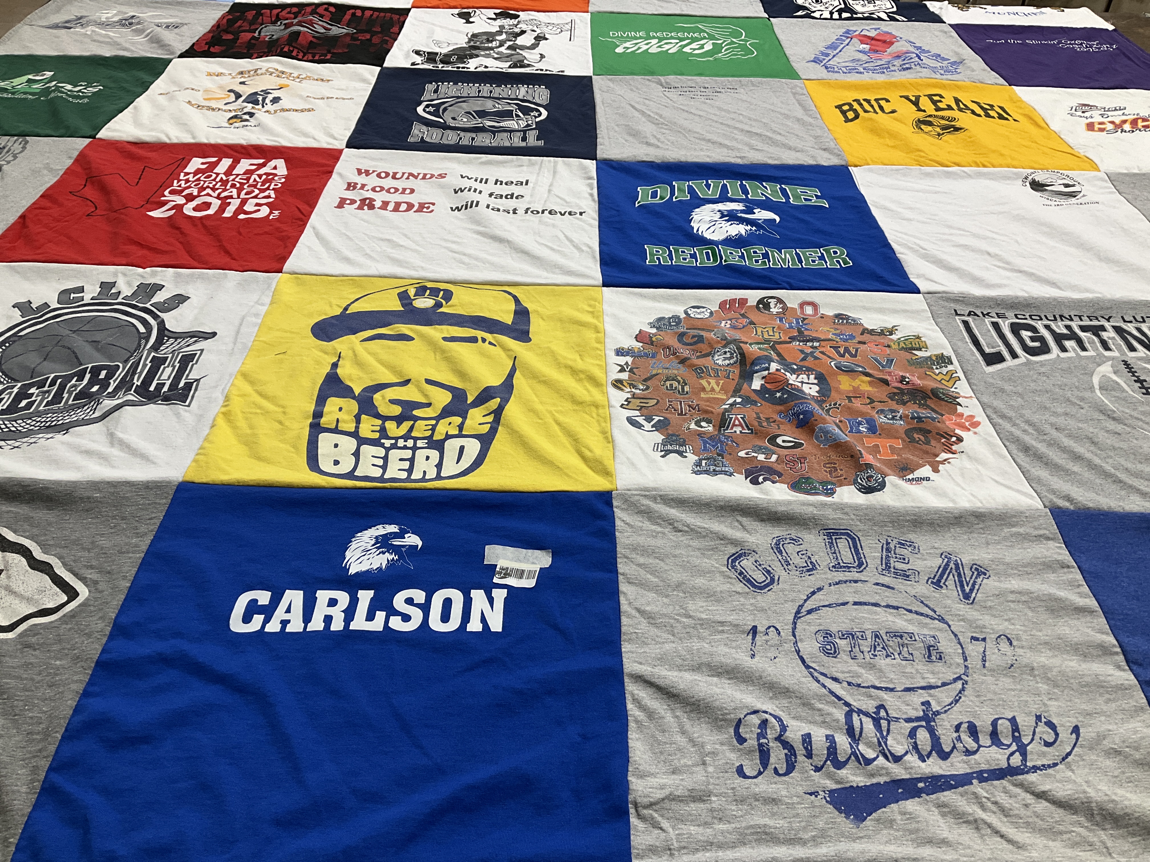T-shirt quilt featuring bulldogs, lightning by Suzane from WI