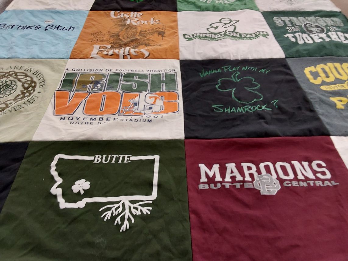 T-shirt quilt featuring butte central maroons by Kim from MT
