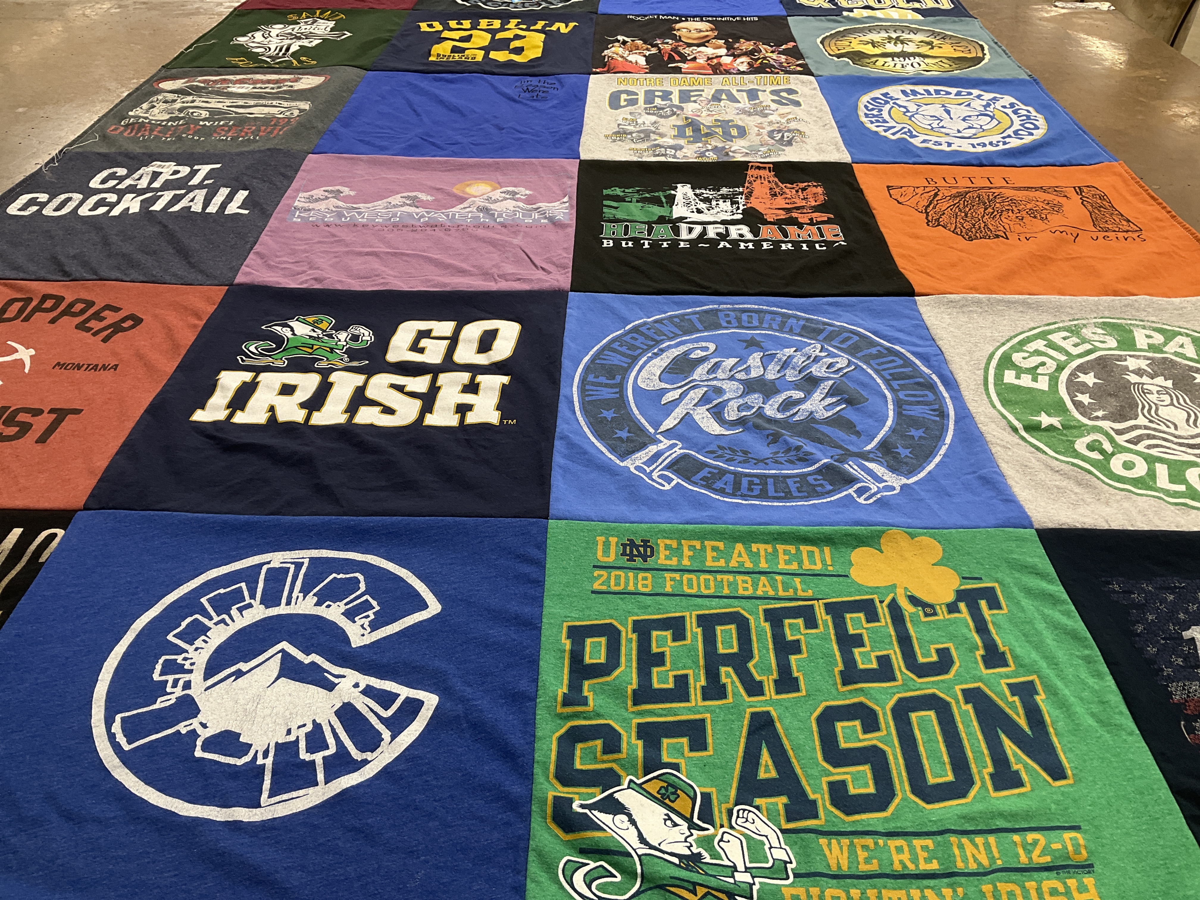 T-shirt quilt from butte high school, notre dame university by Kim from MT
