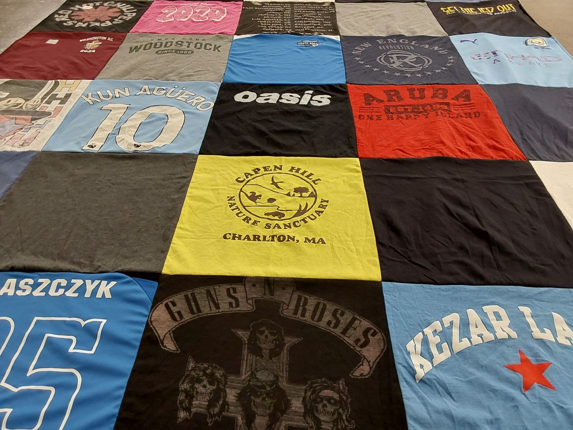 T-shirt quilt with music, nature themes by Katherine from MA