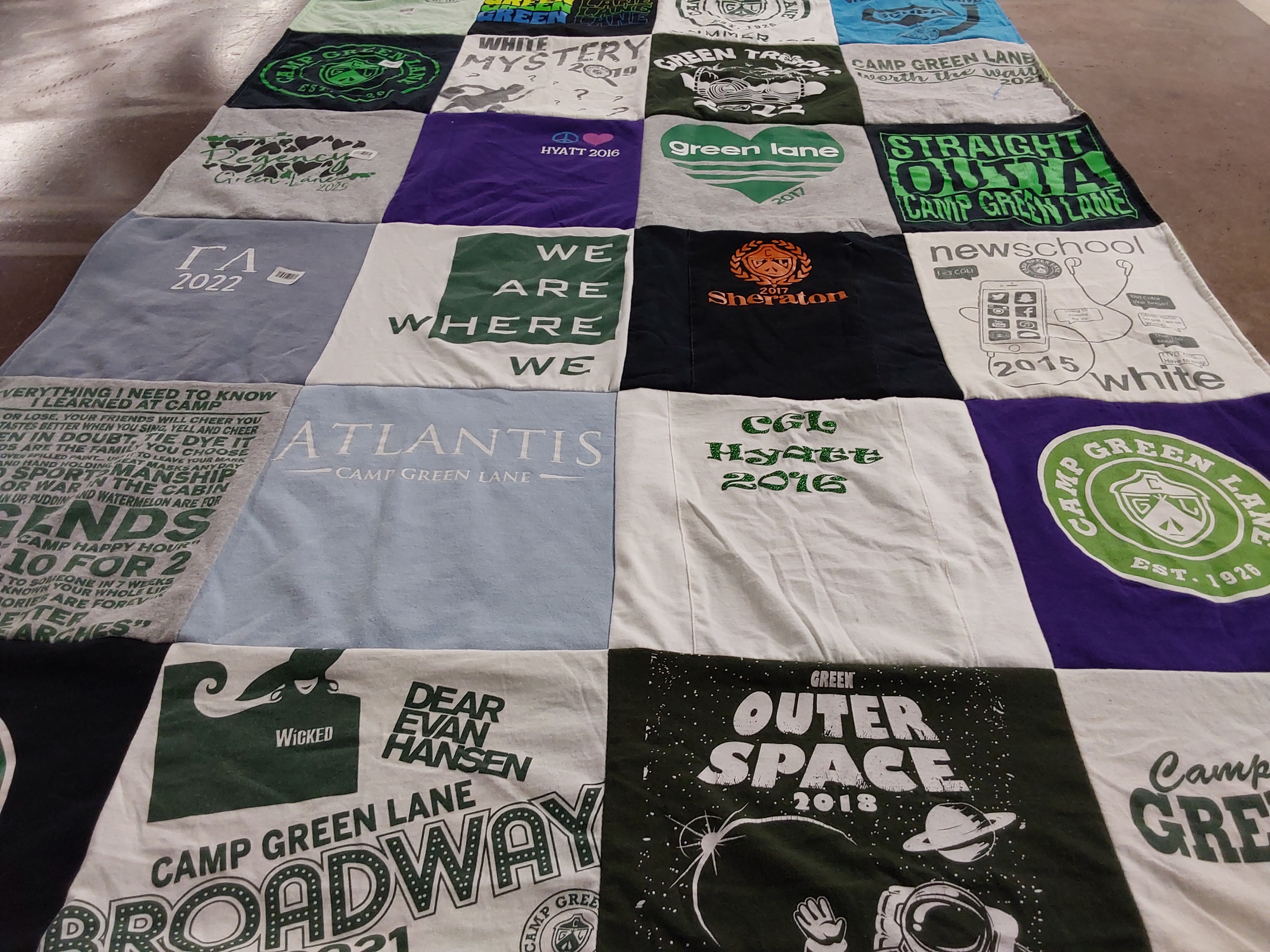 T-shirt quilt with theater, summer camp themes by Robin from PA