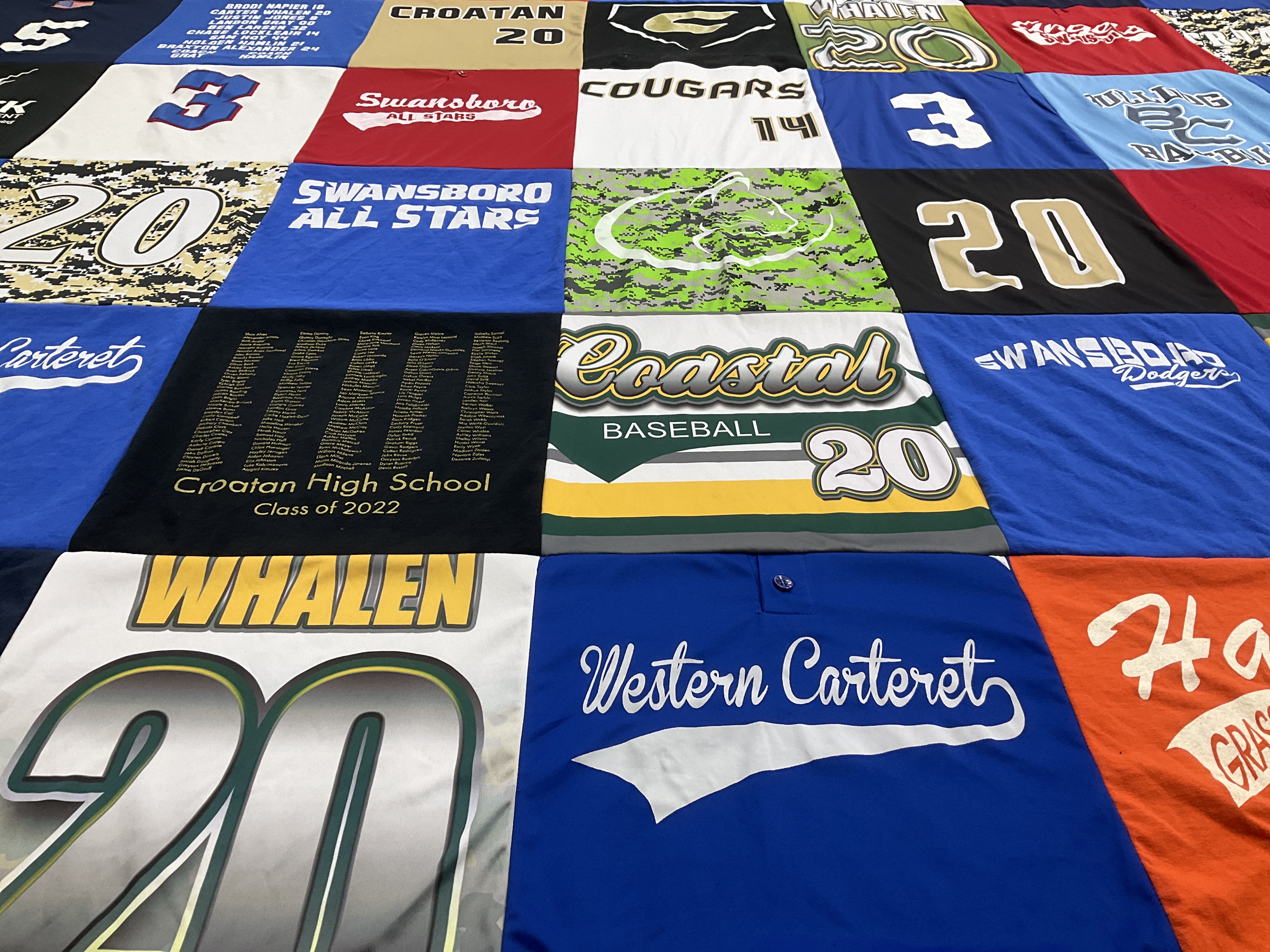 T-shirt quilt featuring swansboro all stars, coastal baseball by Robyn from NC