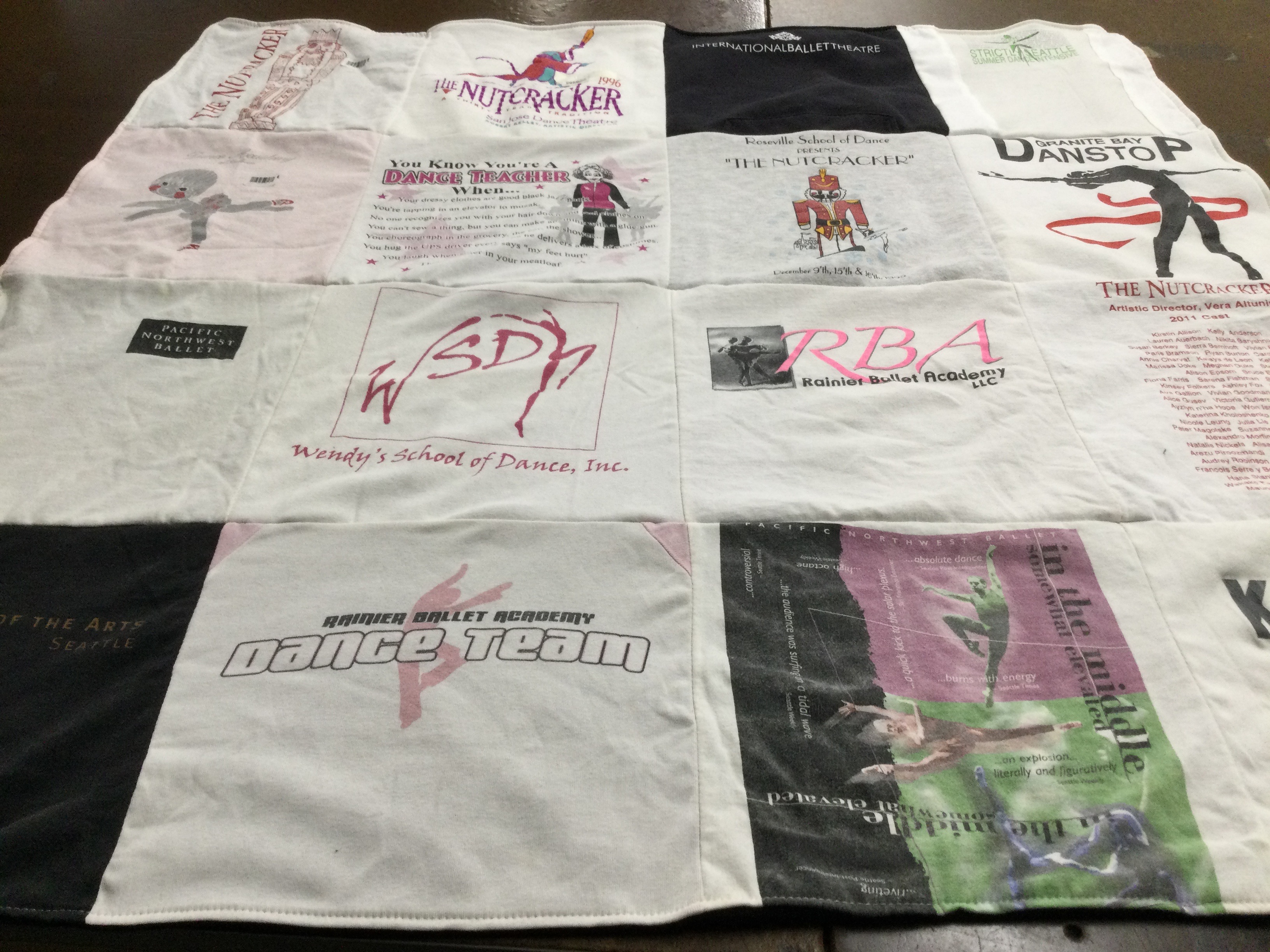 T-shirt quilt with dance, ballet themes by Kelly from WA