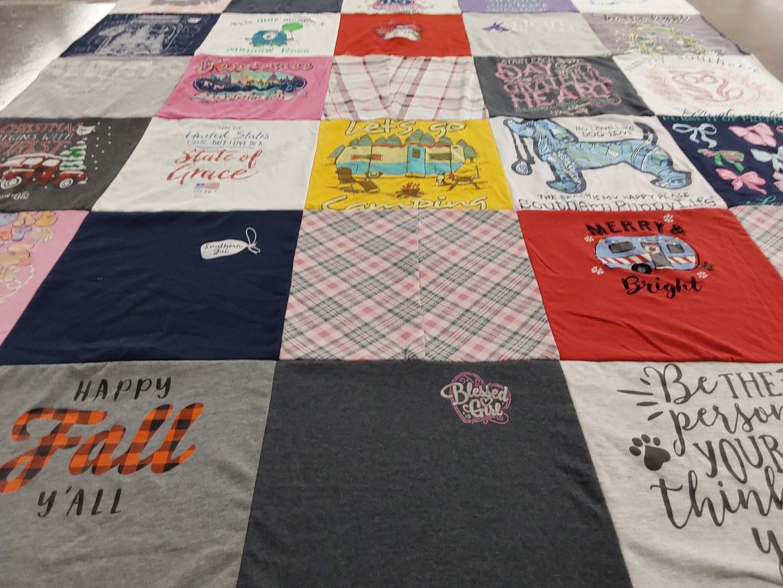T-shirt quilt with outdoor, camping themes by Emily from TN