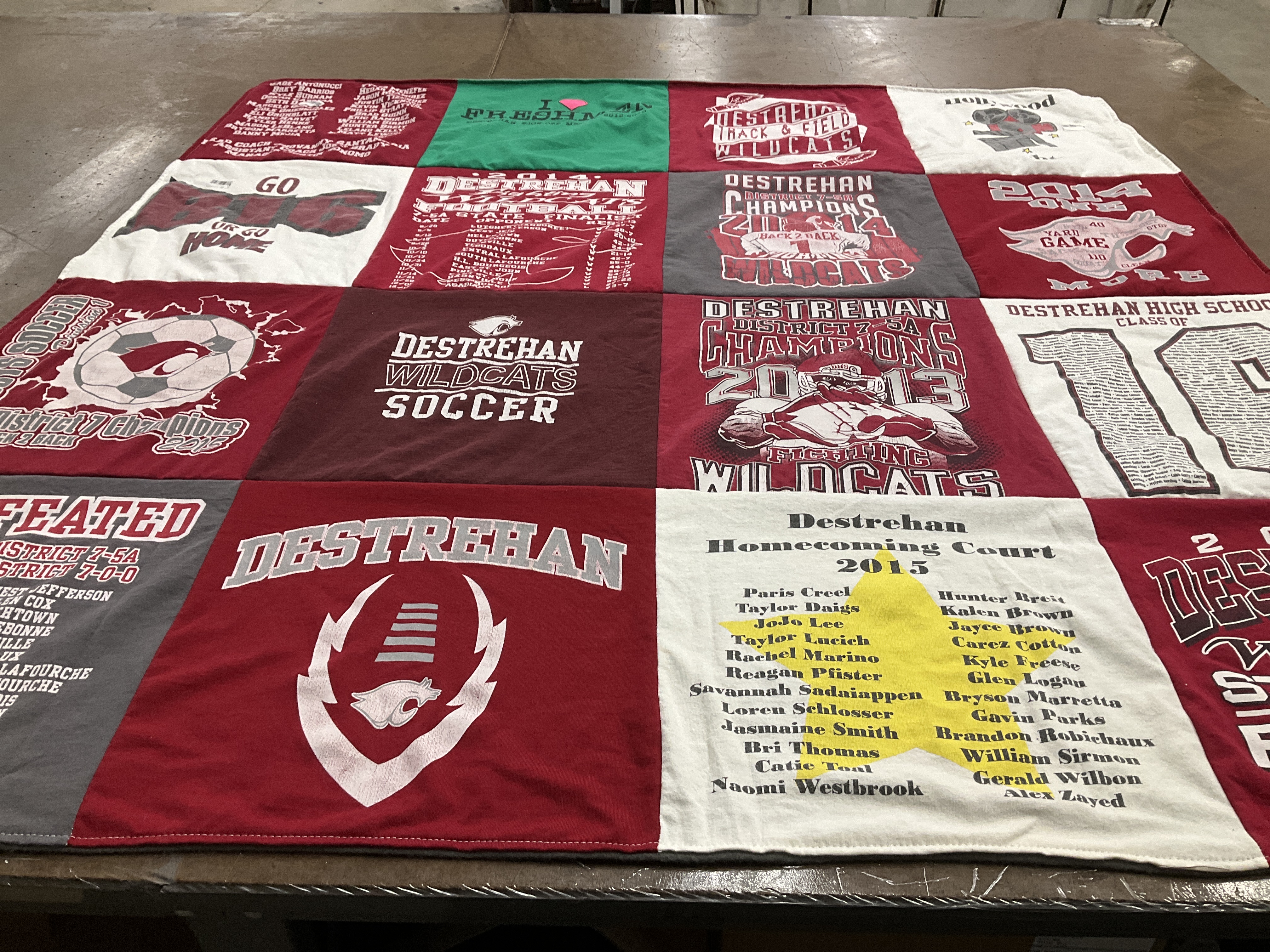 T-shirt quilt featuring destrehan wildcats by Erin from LA