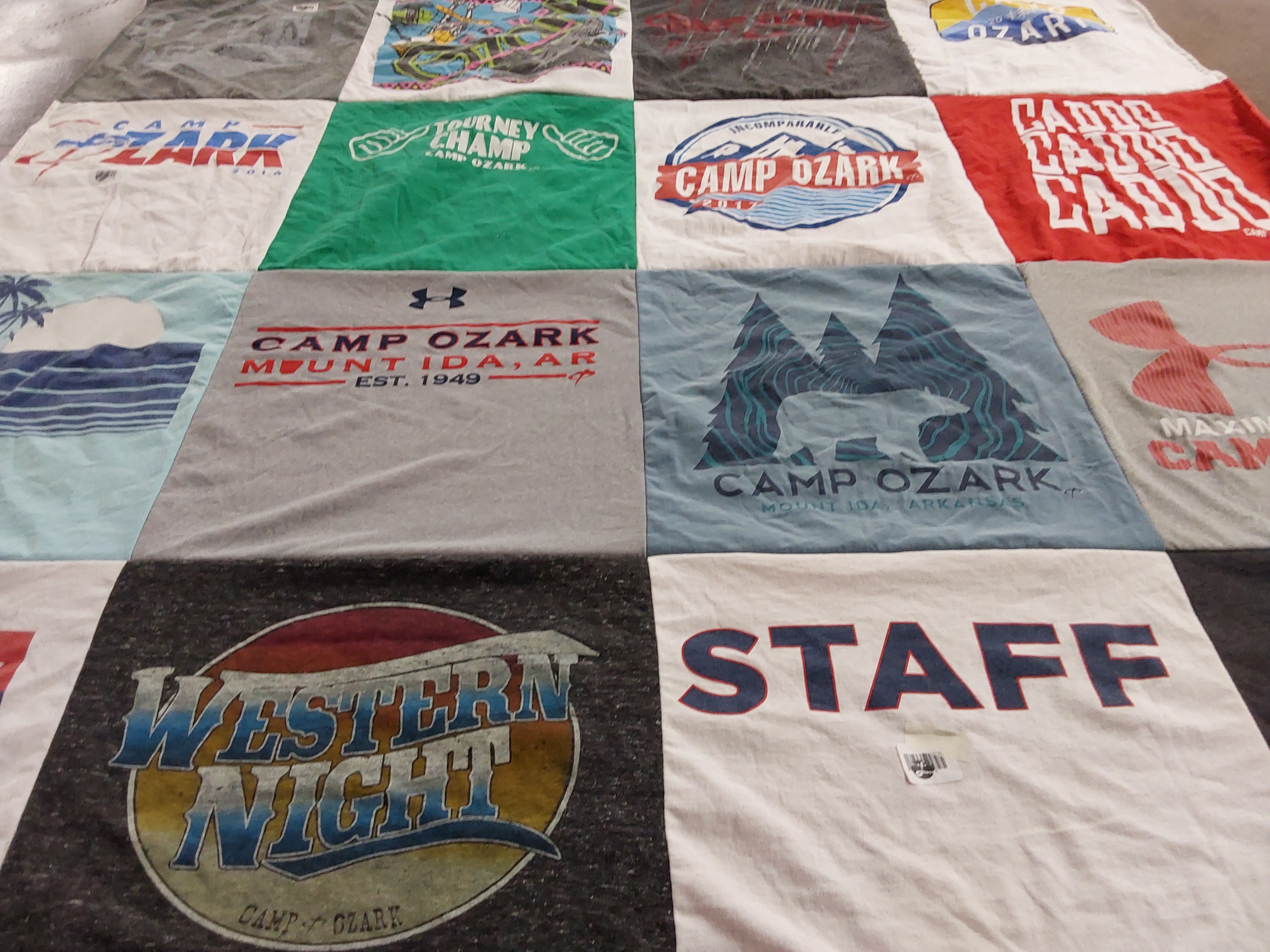 T-shirt quilt with camping, outdoors themes by Erin from LA