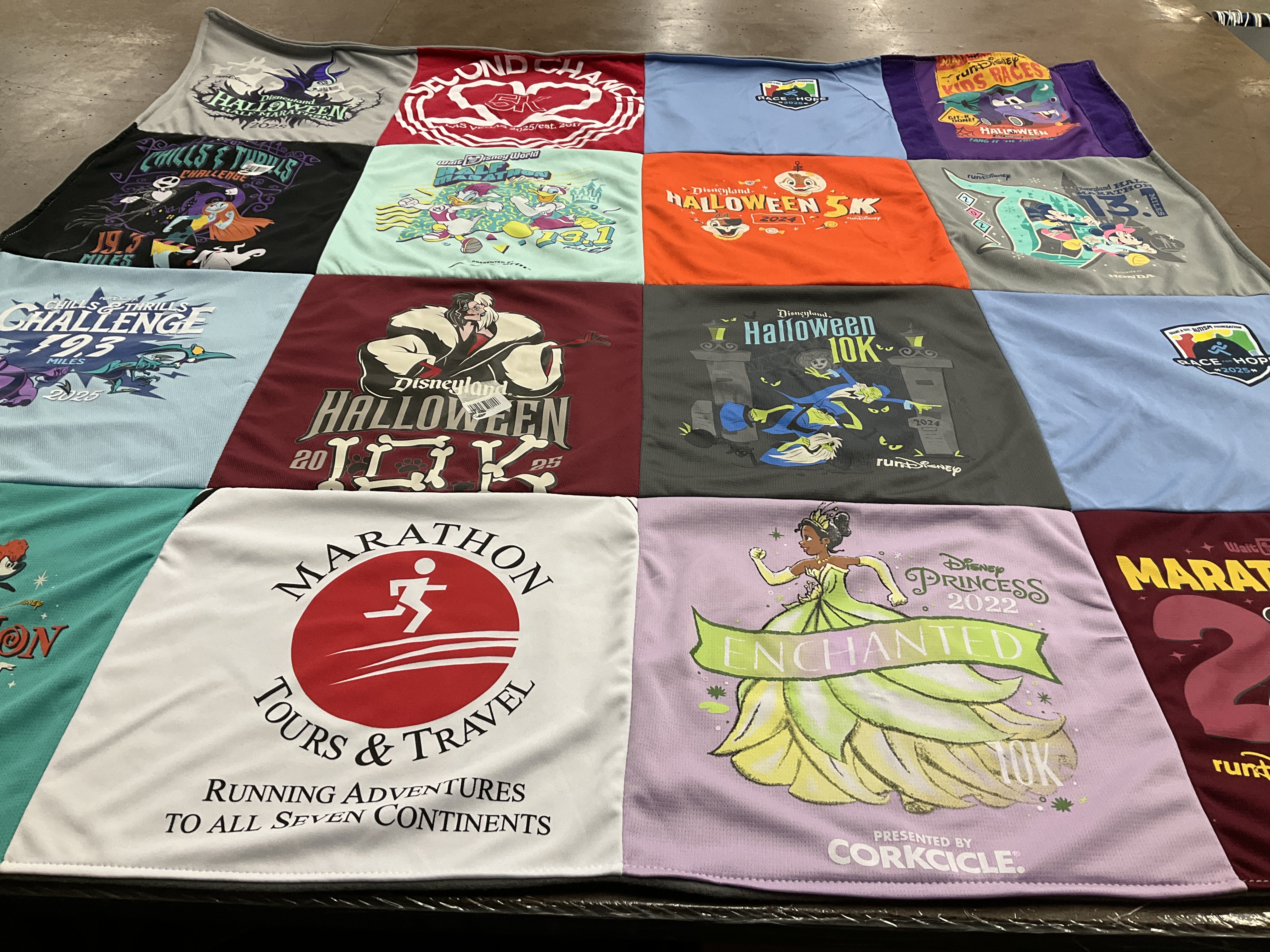 T-shirt quilt with running, halloween themes by Heidi from NV