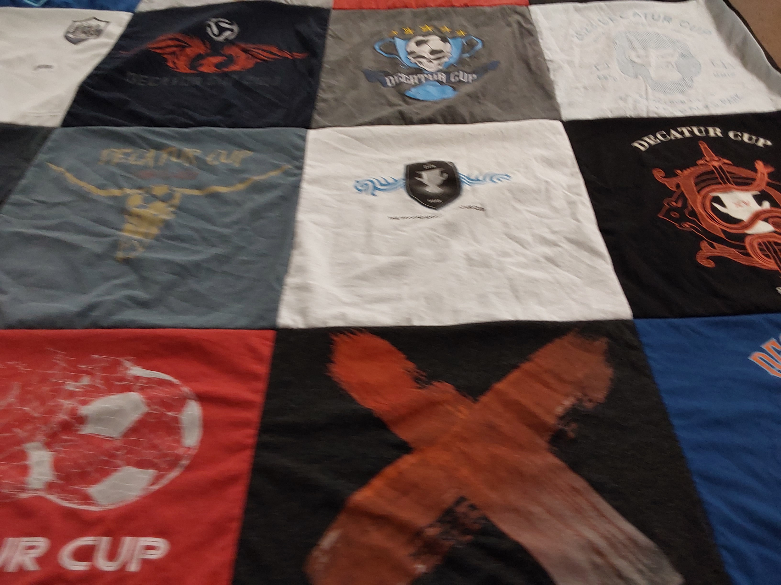 T-shirt quilt with sports, soccer themes by Ashton from GA