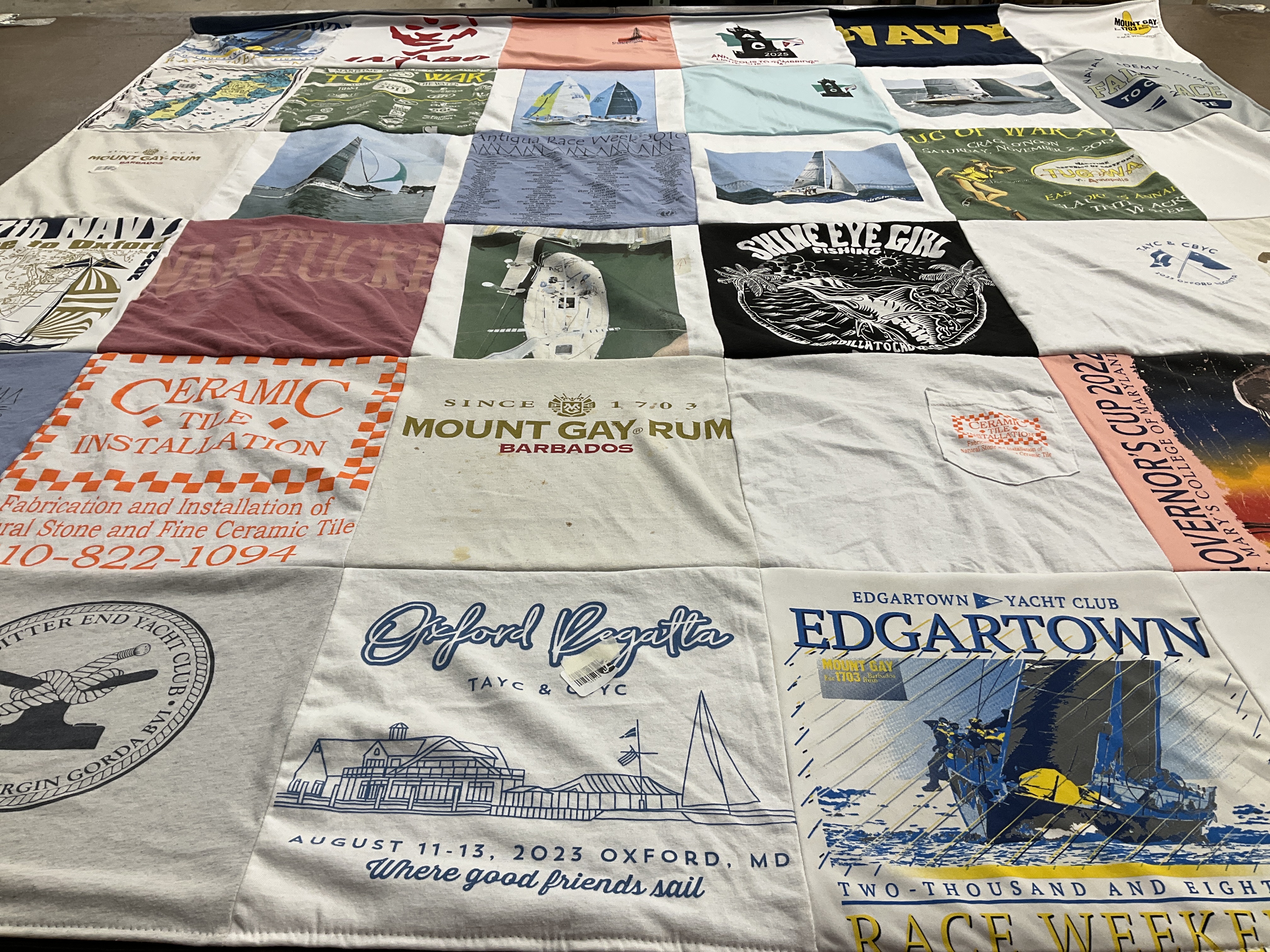 T-shirt quilt with sailing, yachting themes by Catherine from MD