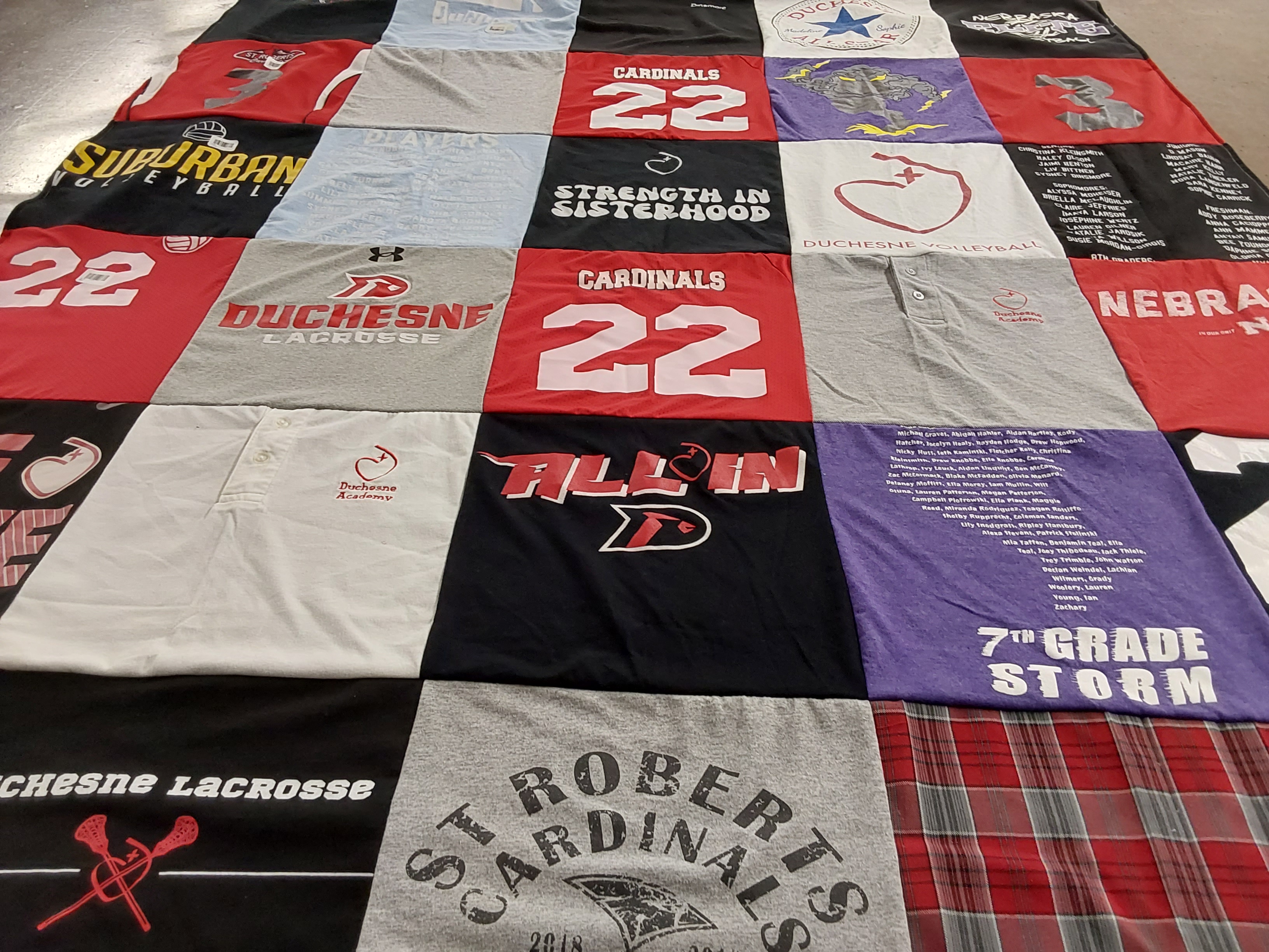 T-shirt quilt featuring st roberts cardinals, duchesne cardinals by traci from NE
