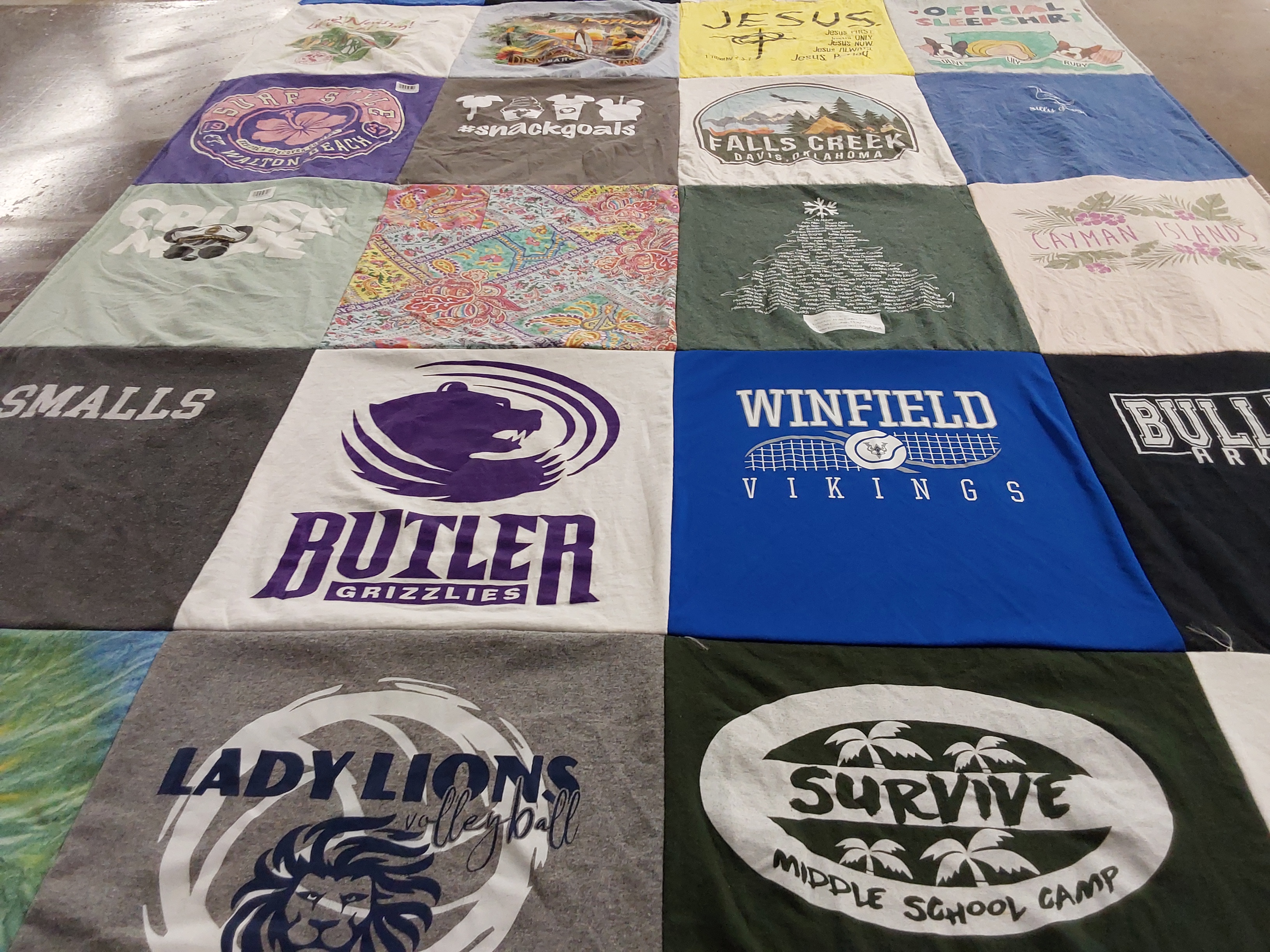 T-shirt quilt featuring butler grizzlies, winfield vikings by Lea from KS