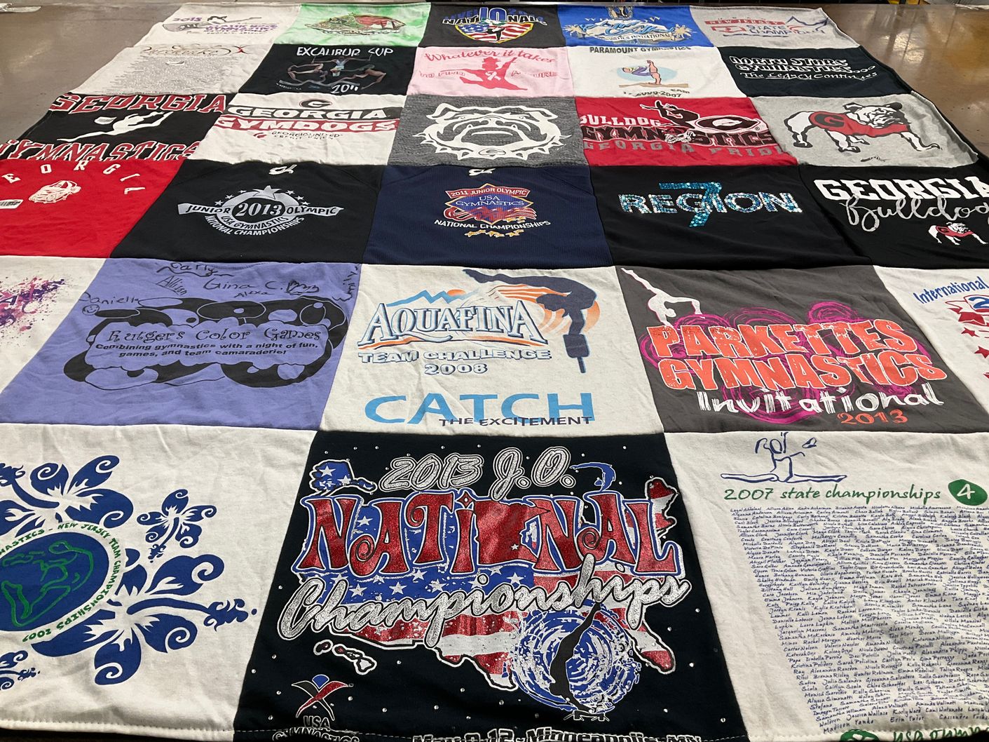 T-shirt quilt featuring georgia gymnastics, packettes gymnastics by laurie from NJ