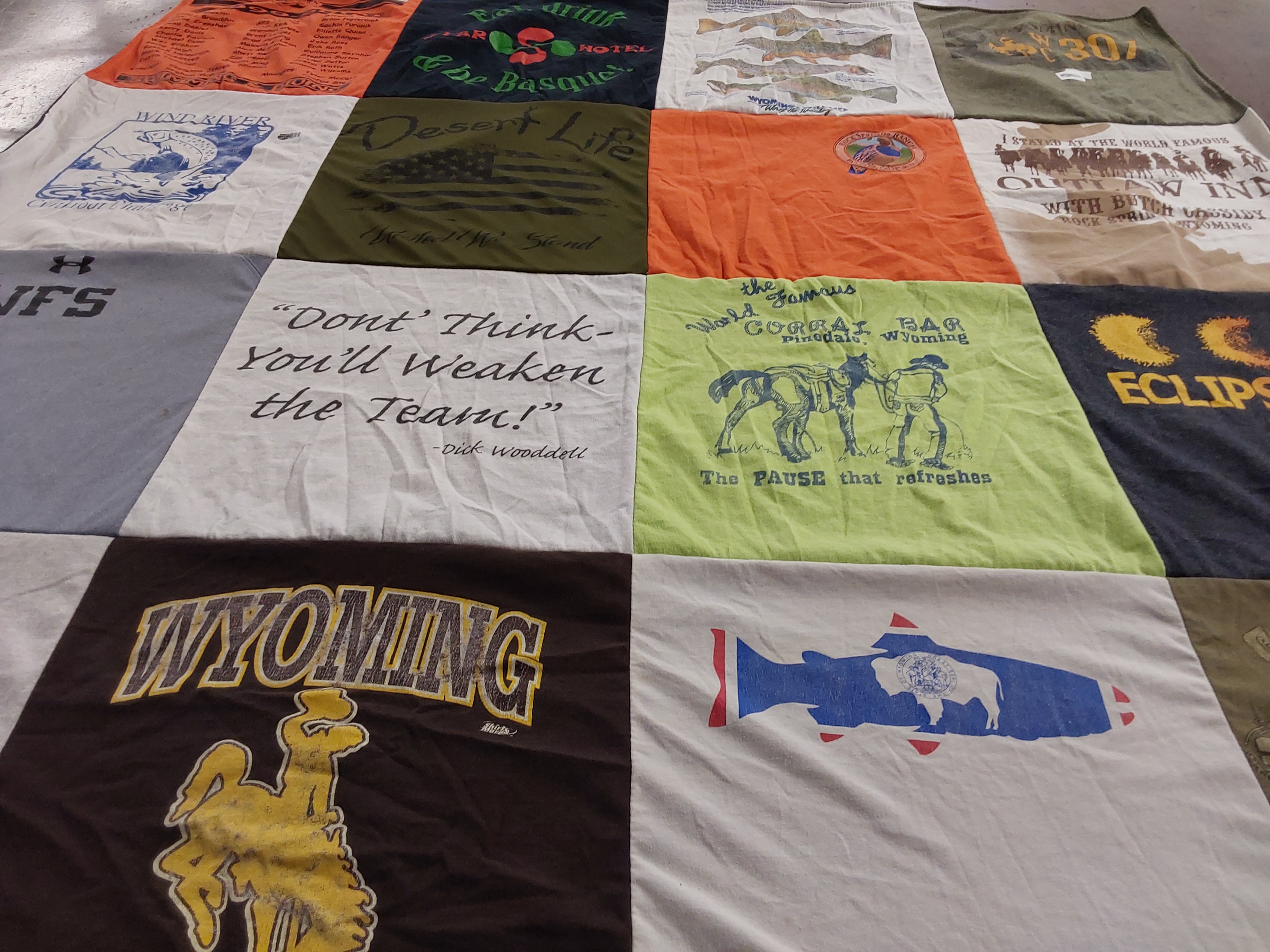 T-shirt quilt from university of wyoming by Donald from NH