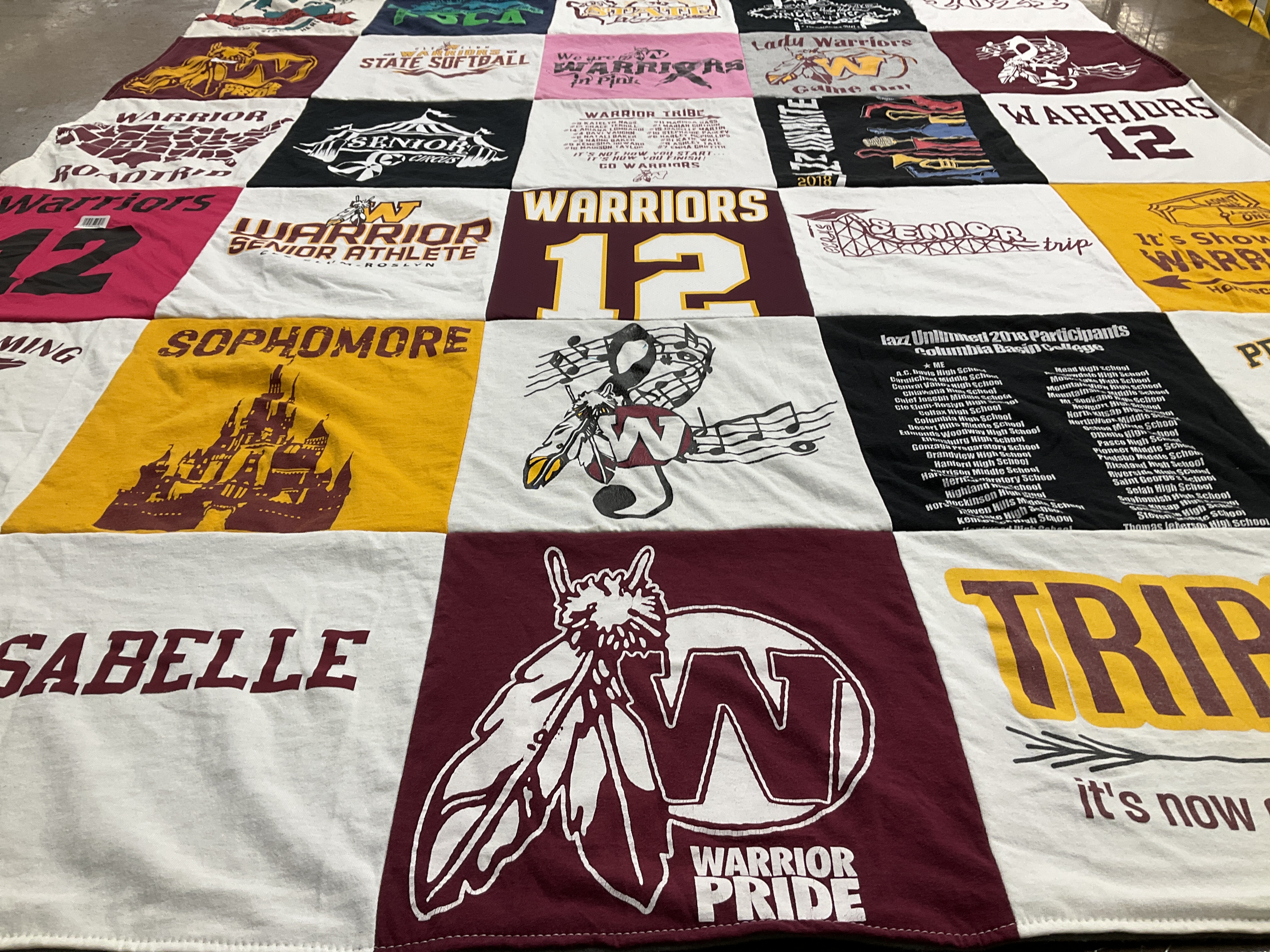 T-shirt quilt featuring warrior football team by Susie from WA