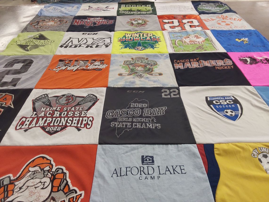 T-shirt quilt featuring casco bay mariners hockey, cumberland soccer by Dorothy from ME