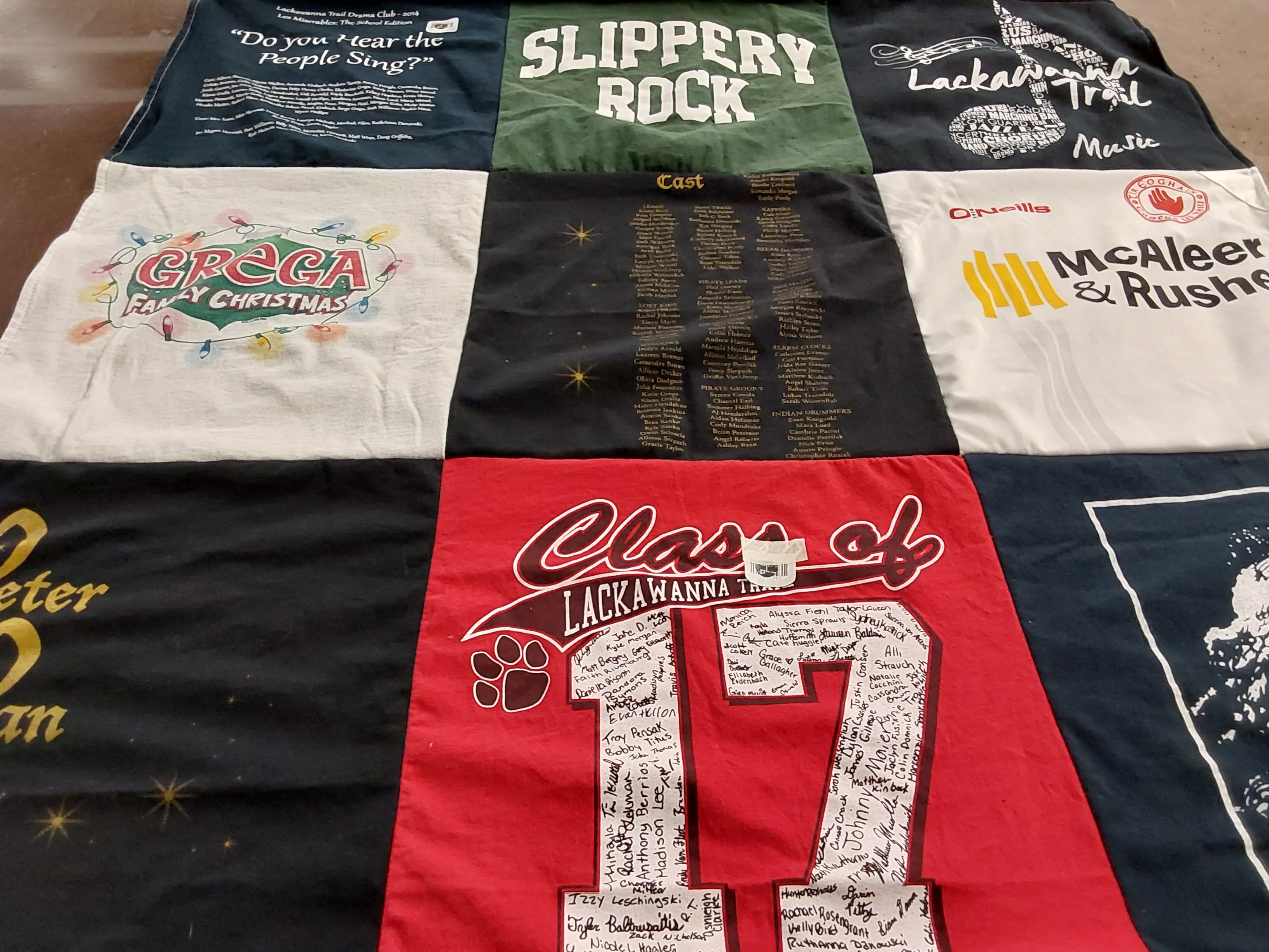 T-shirt quilt featuring lackawanna trail sports team by Leslie from PA