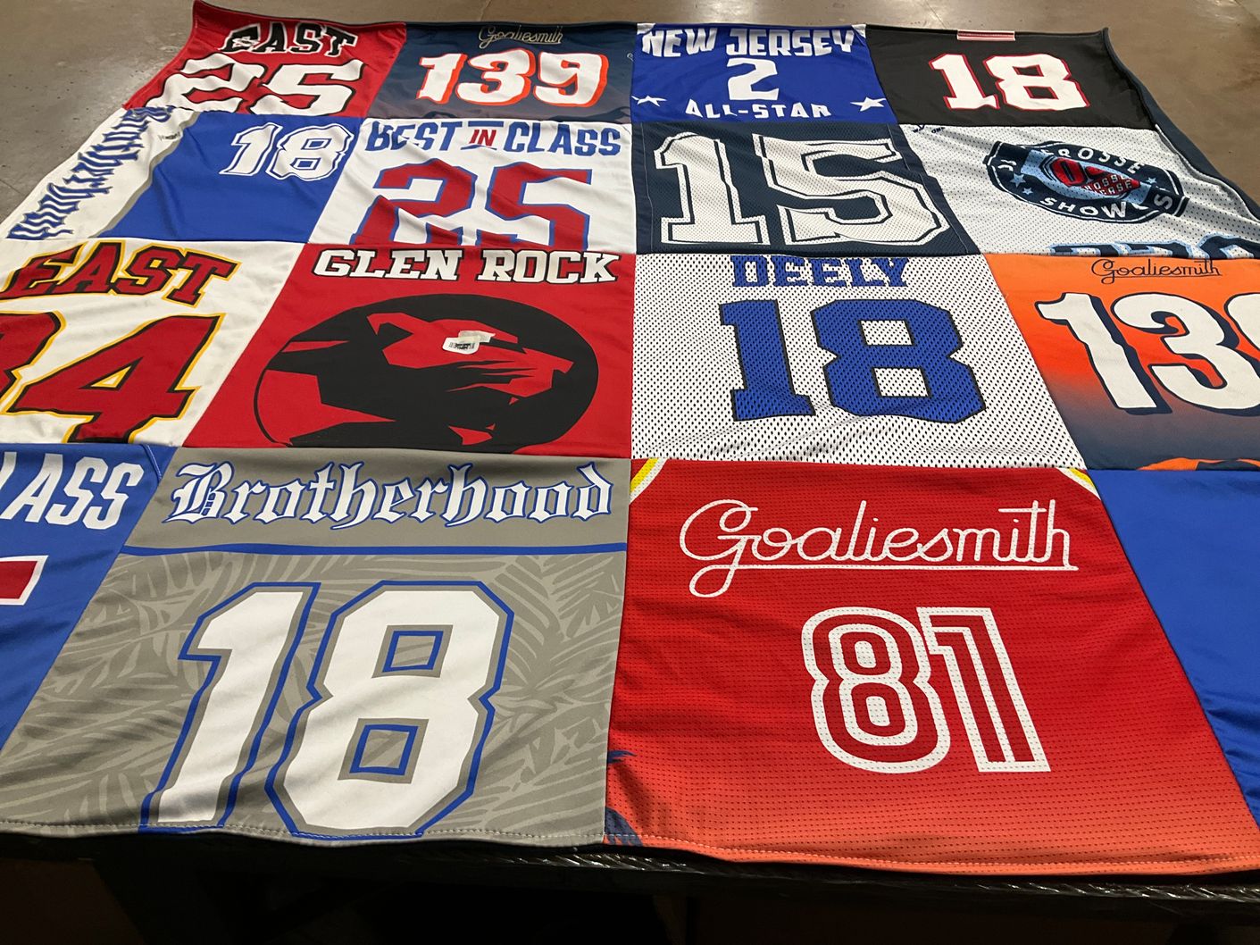 T-shirt quilt with sports, team spirit themes by Libby from NJ