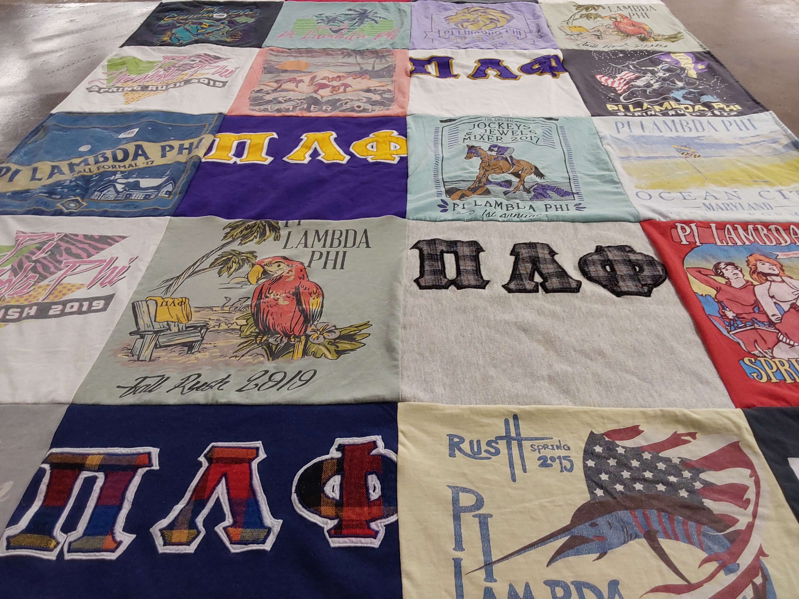 T-shirt quilt with sorority, fraternity themes by Catherine from NY