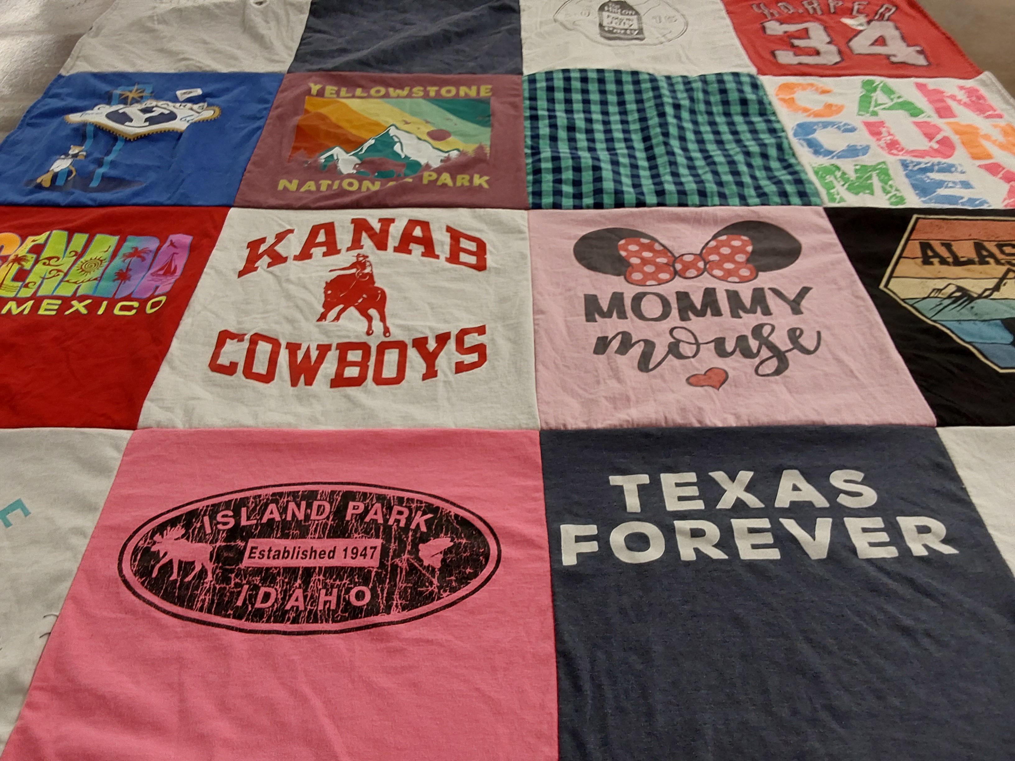 T-shirt quilt with travel, national parks themes by Lisa from NV
