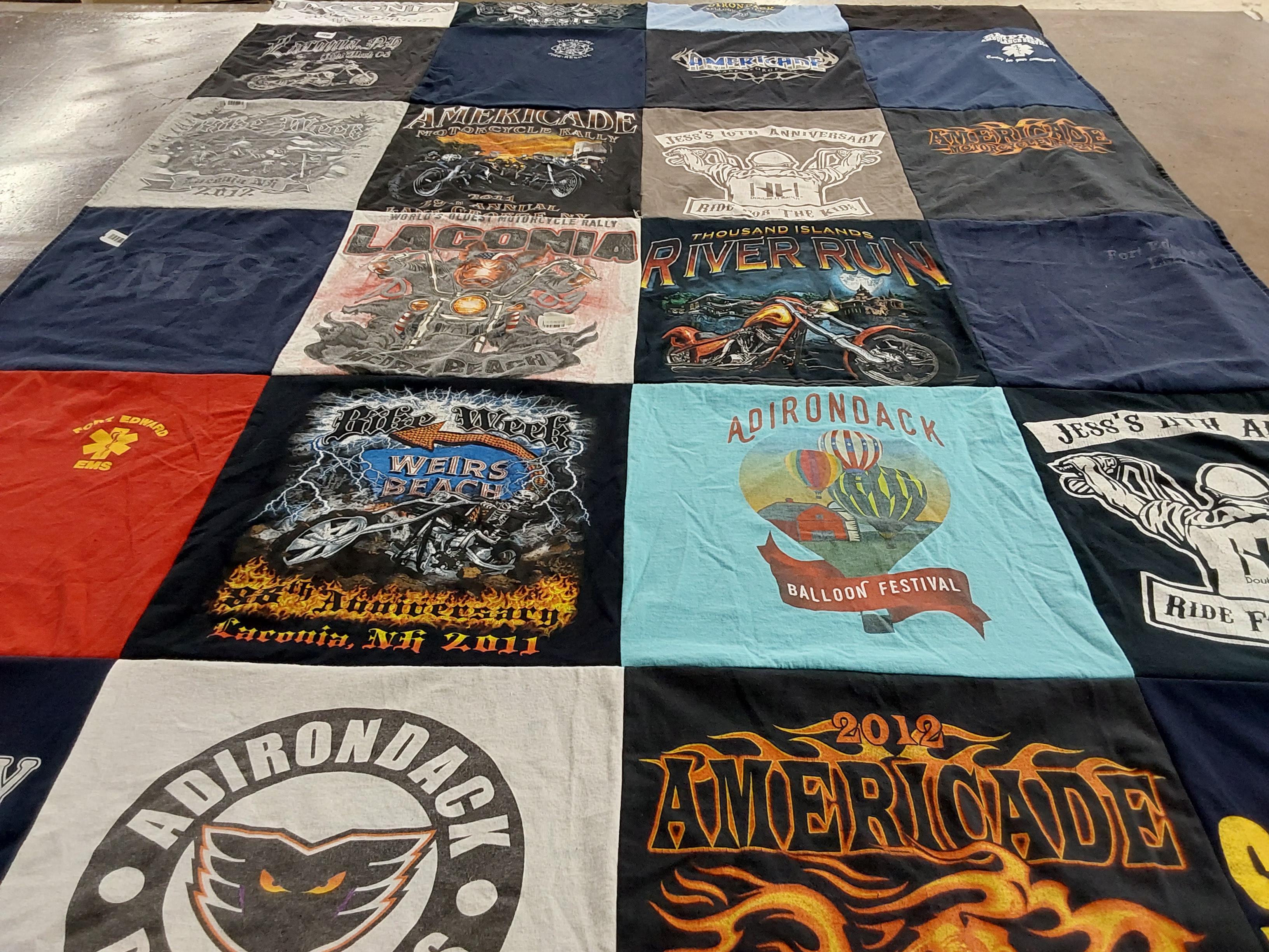 T-shirt quilt with motorcycles, events themes by Lisa from NY